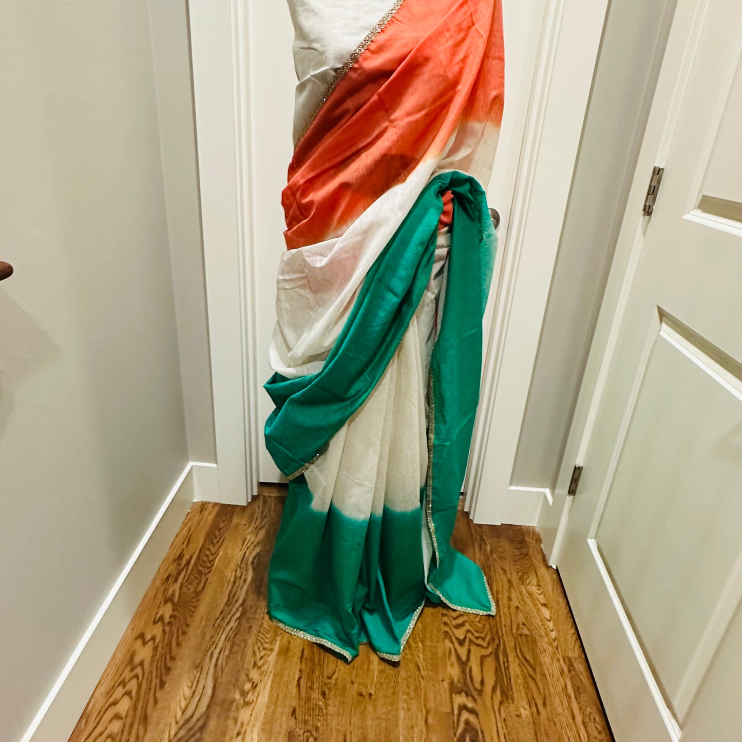 Banarasi Khaddi Linen Tricolor Saree