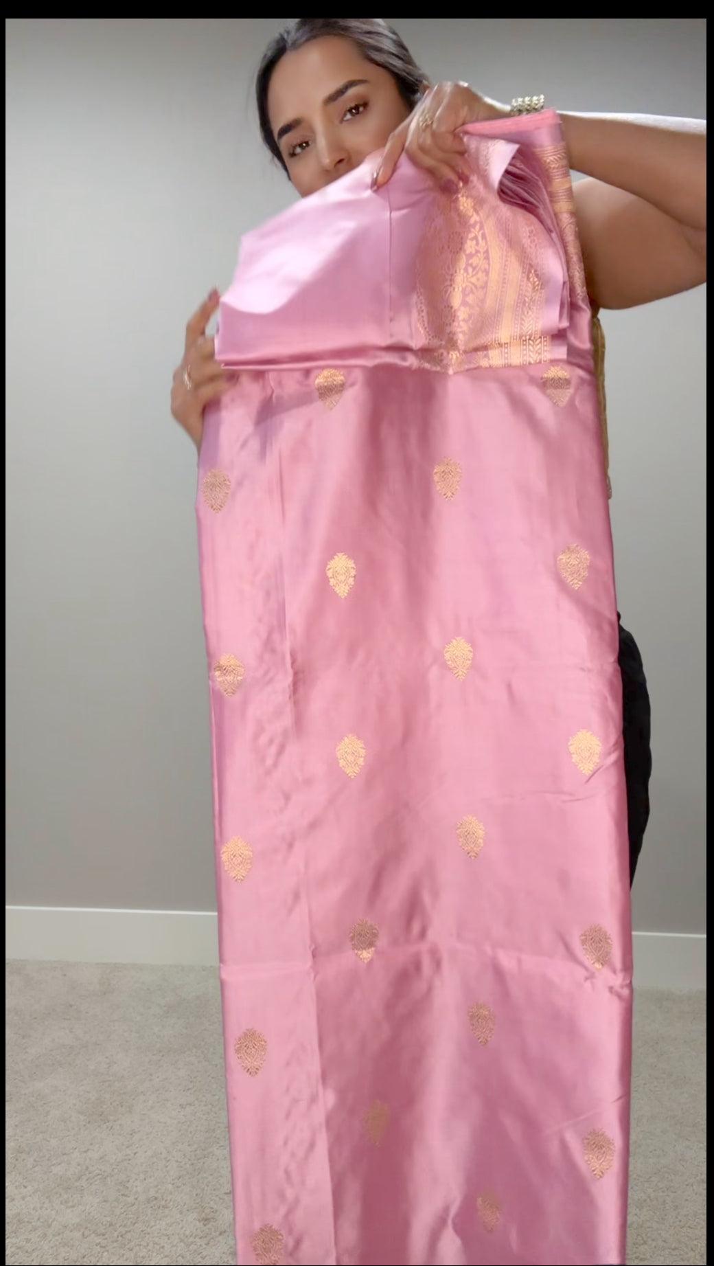 Banarasi Silk Saree Pure Mashru - Baby Pink