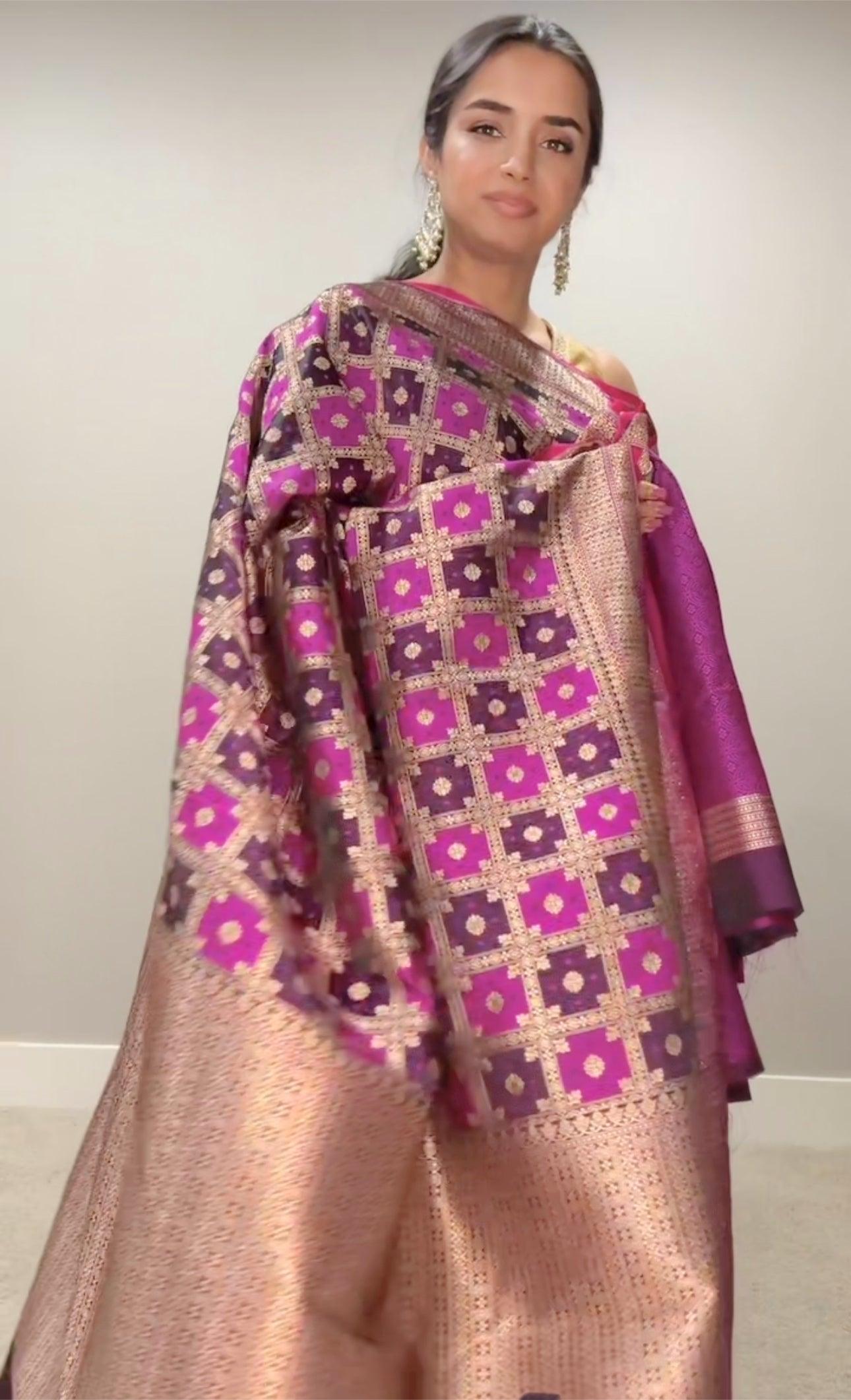 Banarasi Silk Saree Mashru - Dark Pink