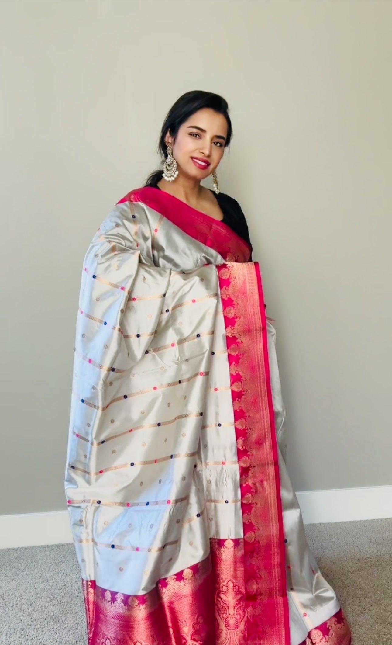 Exquisite Banarasi Handwoven Katan Silk Saree with Gold Zari Silk Mark Saree with blouse