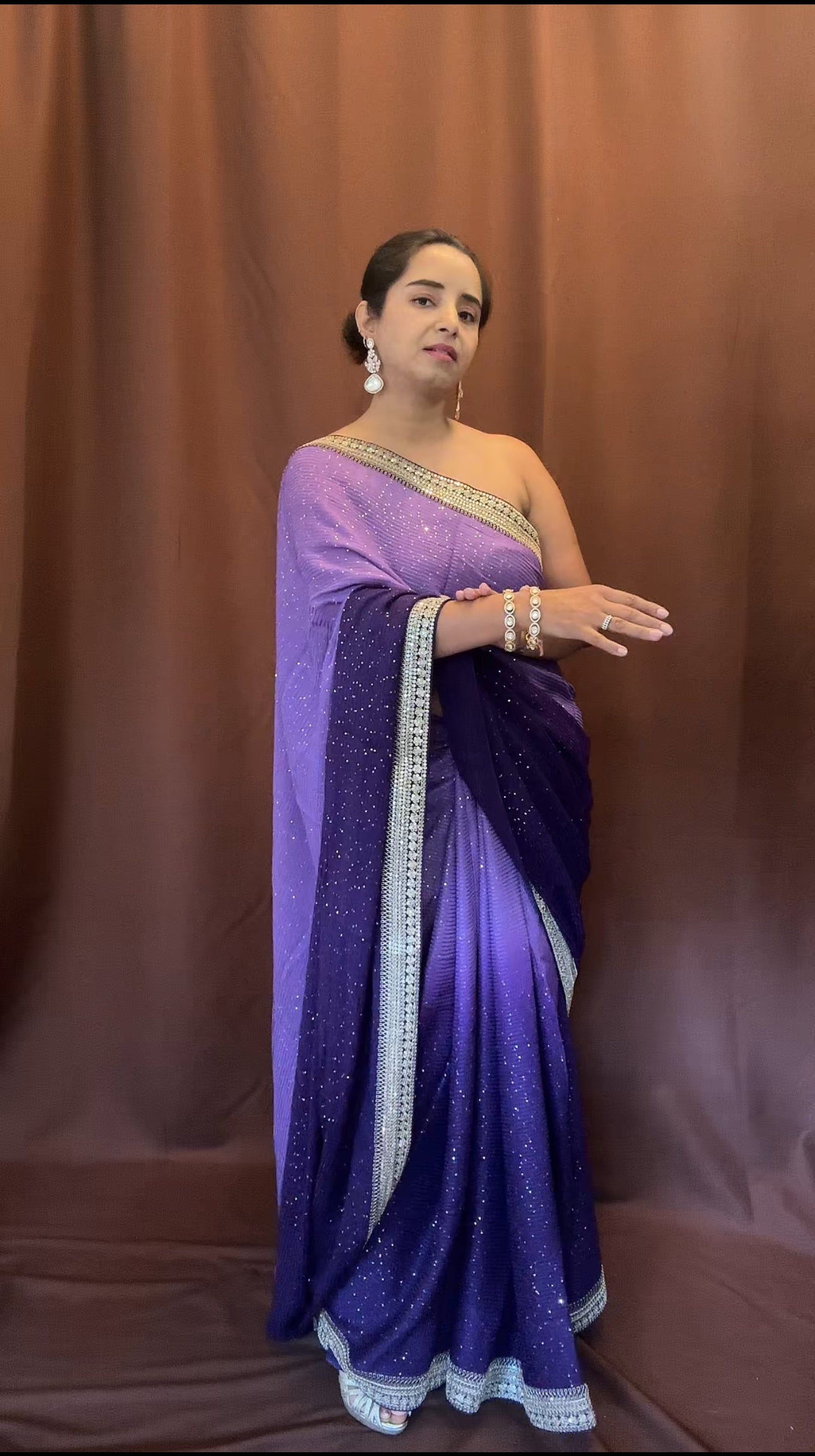 Pure Georgette Sequins Sabyasachi Designer Saree - purple with blouse fabric