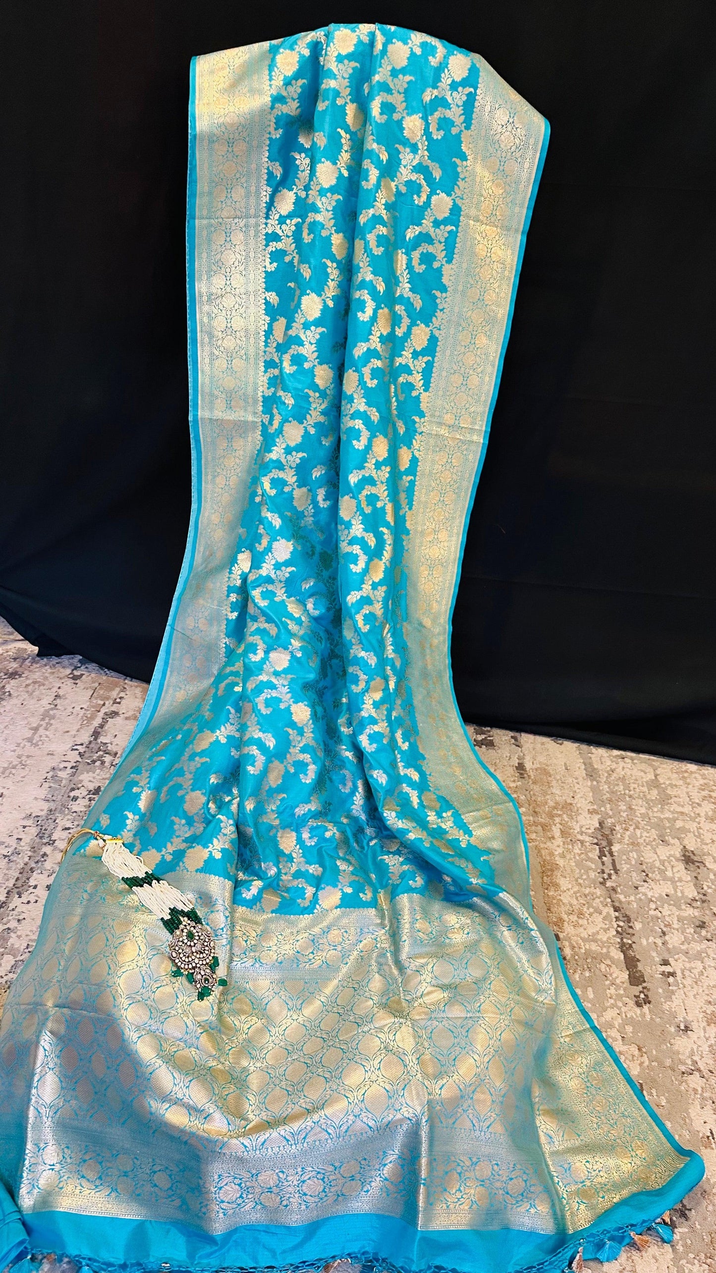 Banarasi Pure Mulberry Katan Silk Saree with Gold Zari Blue