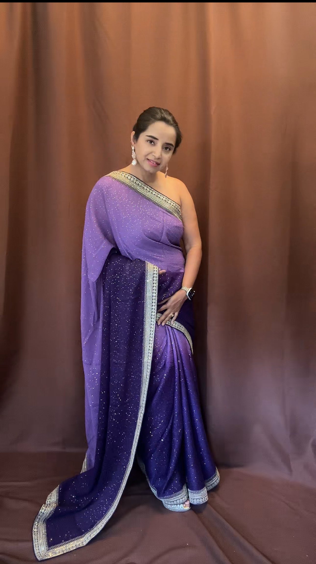 Pure Georgette Sequins Sabyasachi Designer Saree - purple with blouse fabric