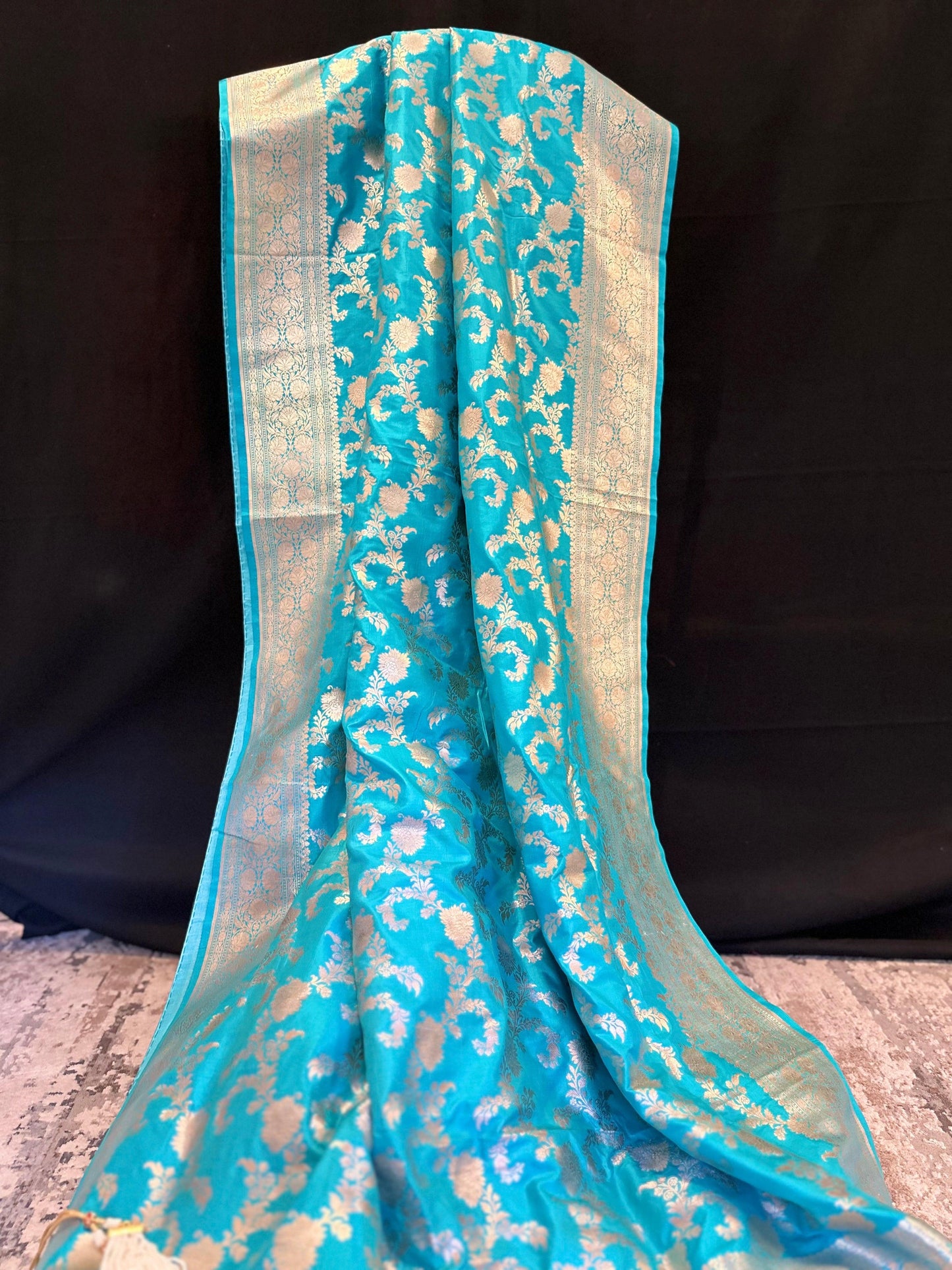 Banarasi Pure Mulberry Katan Silk Saree with Gold Zari Blue