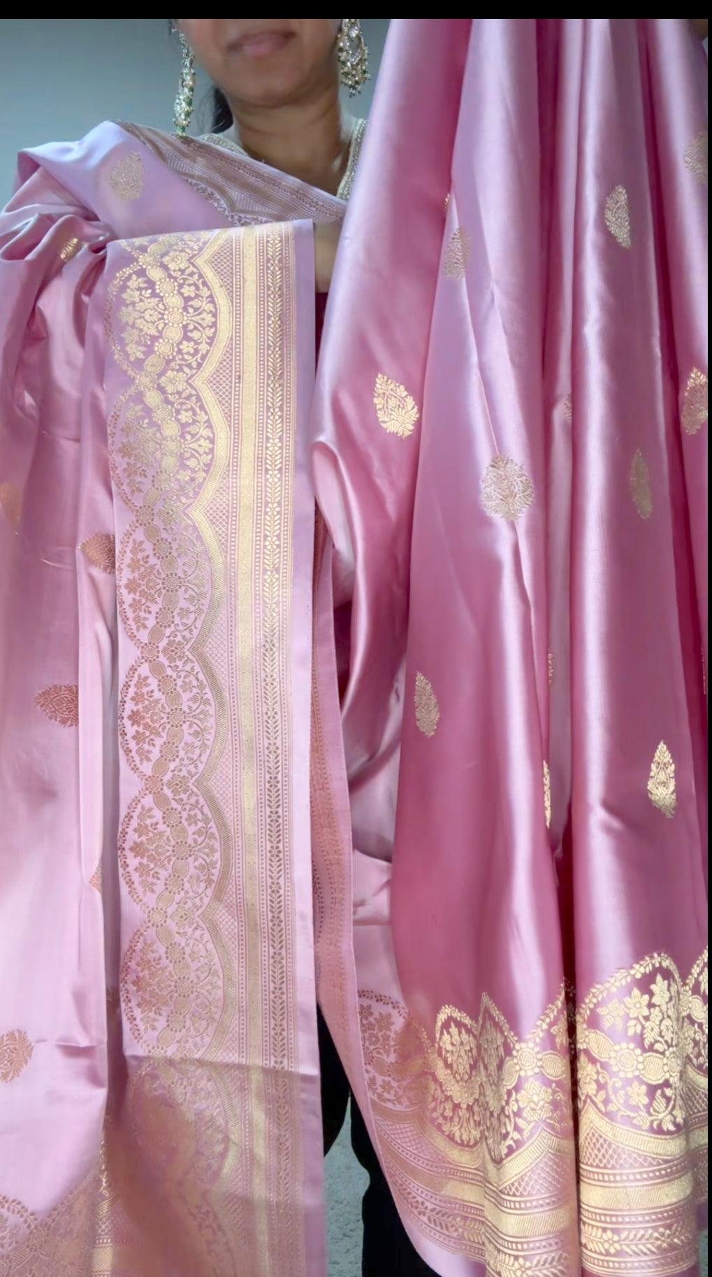 Banarasi Silk Saree Pure Mashru - Baby Pink