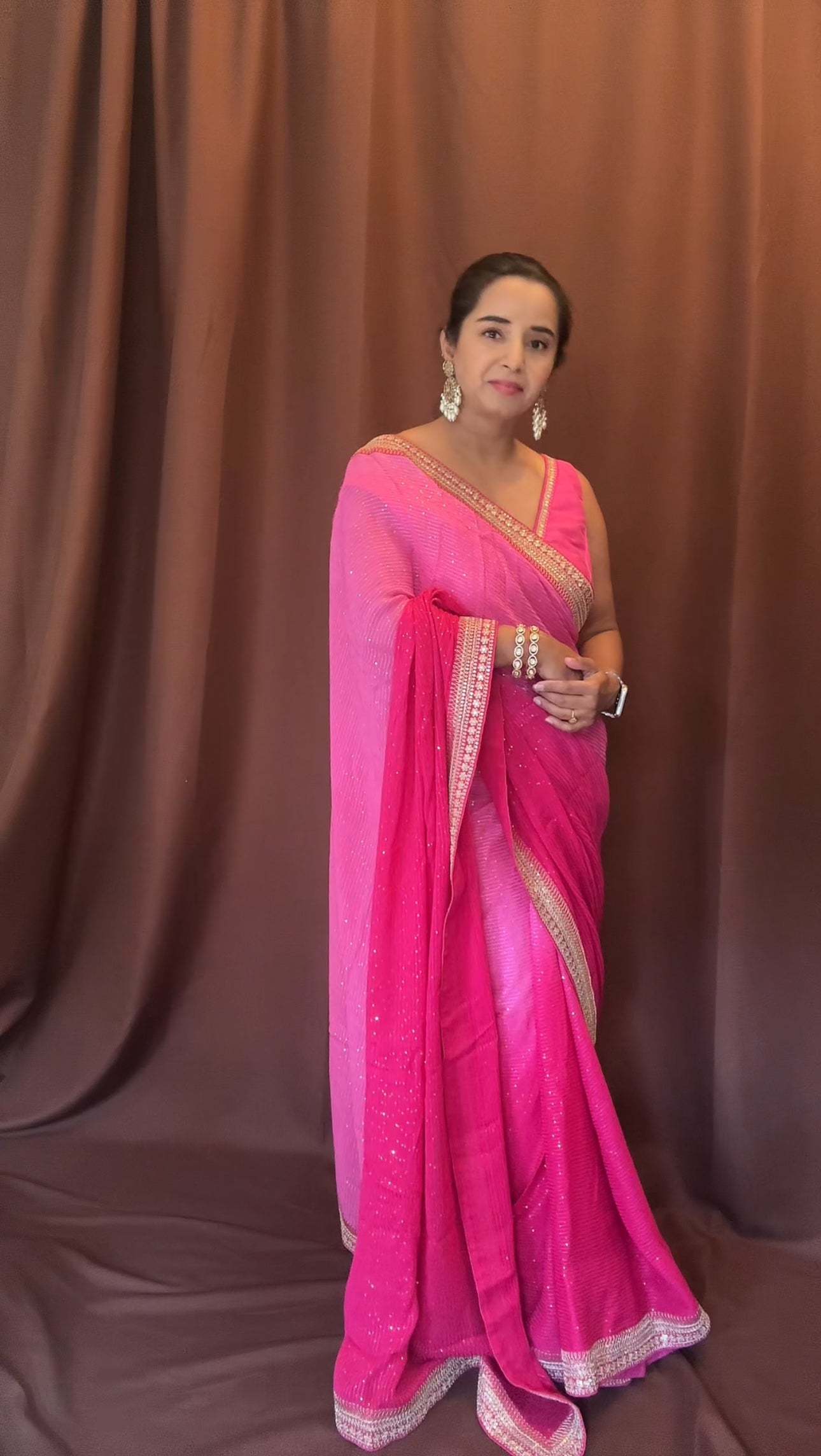 Pure Georgette Sequins Sabyasachi Designer Saree - Pink with blouse fabric