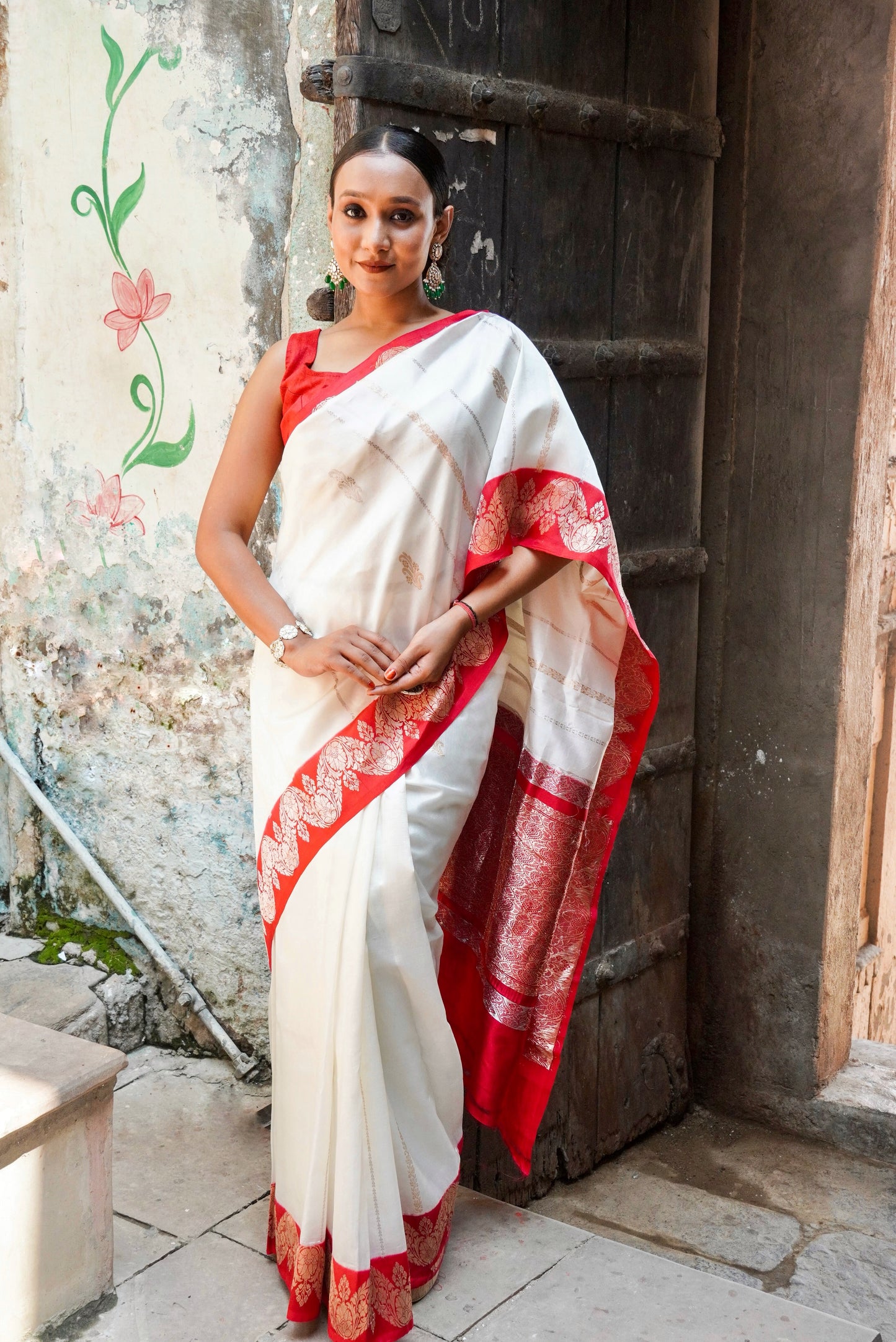 Durga Pooja soecial Banarasi  Pure Katan by Mashru Silk Handwoven  Saree - Sona Rupa - Kaduwa