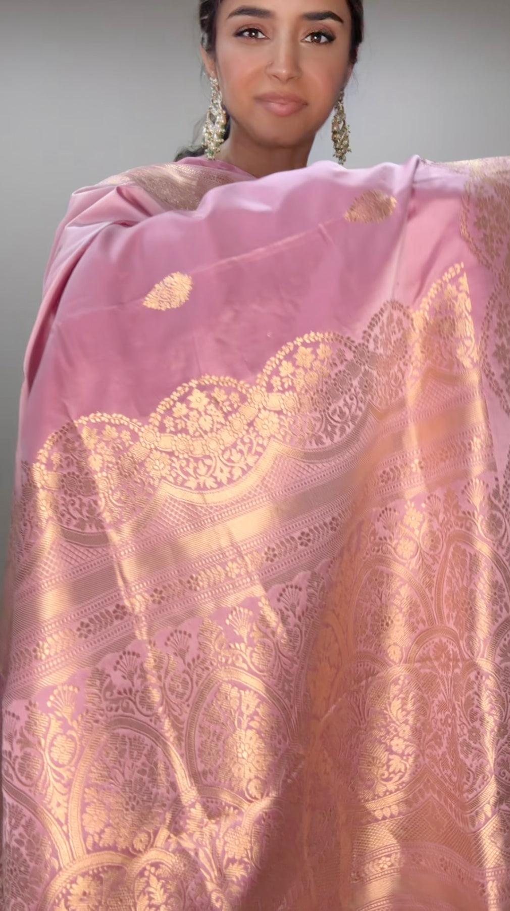 Banarasi Silk Saree Pure Mashru - Baby Pink