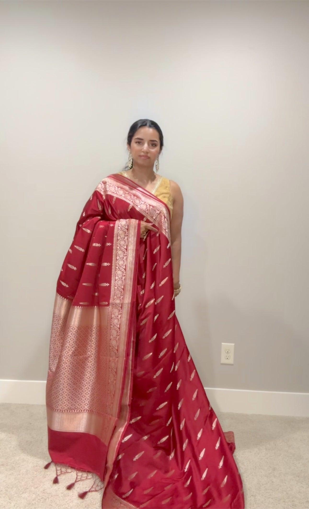 Banarasi Silk Saree Mashru - Dark Pink