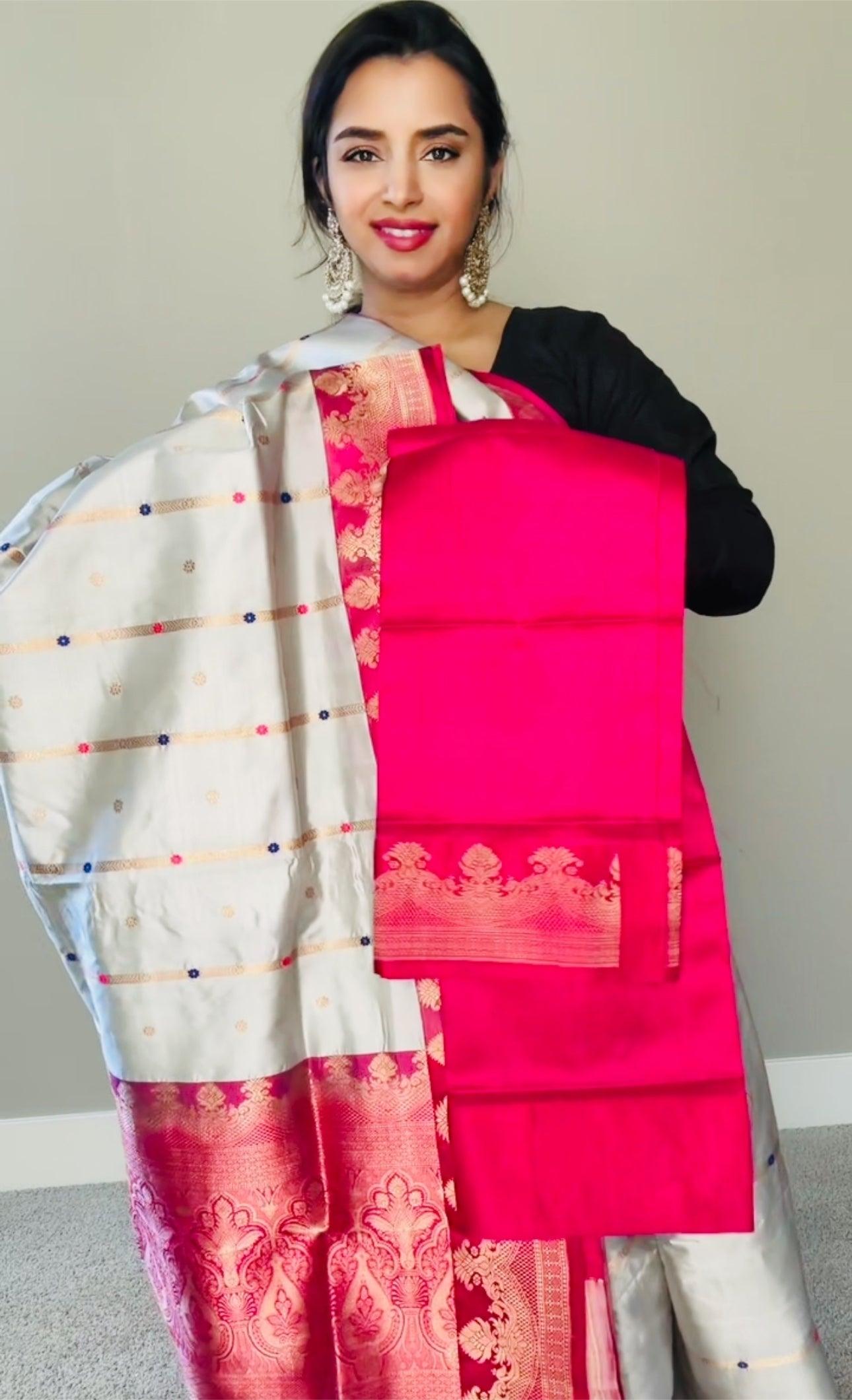 Exquisite Banarasi Handwoven Katan Silk Saree with Gold Zari Silk Mark Saree with blouse