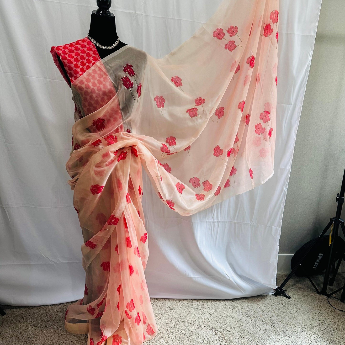 Banarasi Kora Organza Saree with hand cutdana embroidery