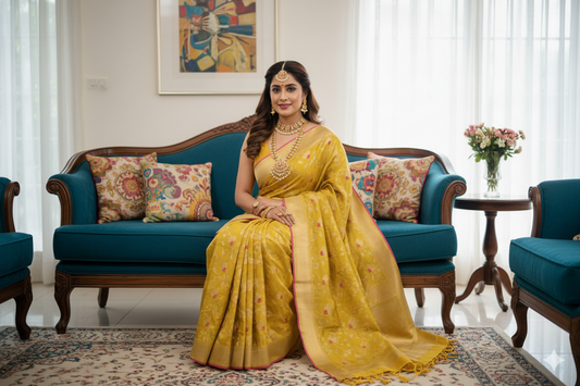 Pure Katan Silk Banarasi Saree - Jaal with Meenakari - Made to order