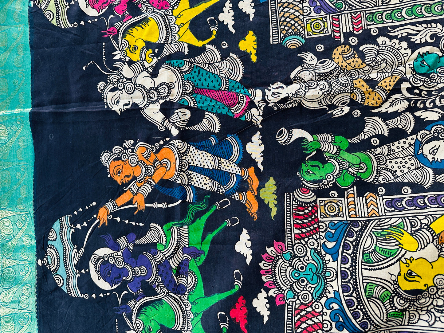 Pen Kalamkari with zari border in Silk - with silk Mark