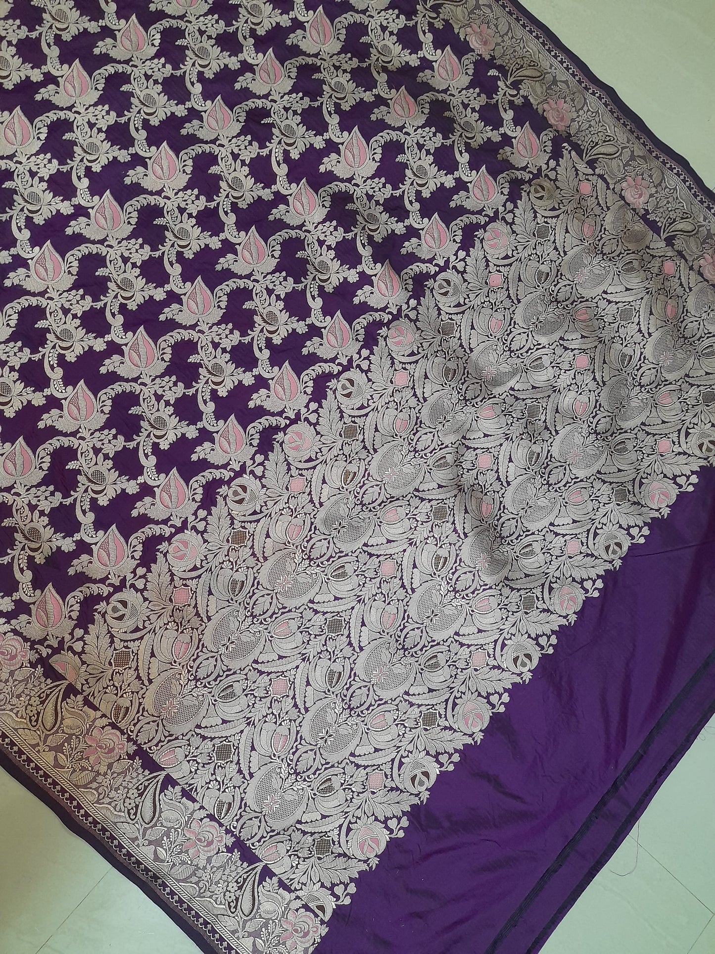 Pure Katan Handwoven Banarasi Saree with Silk Mark - Jaal - Made to order