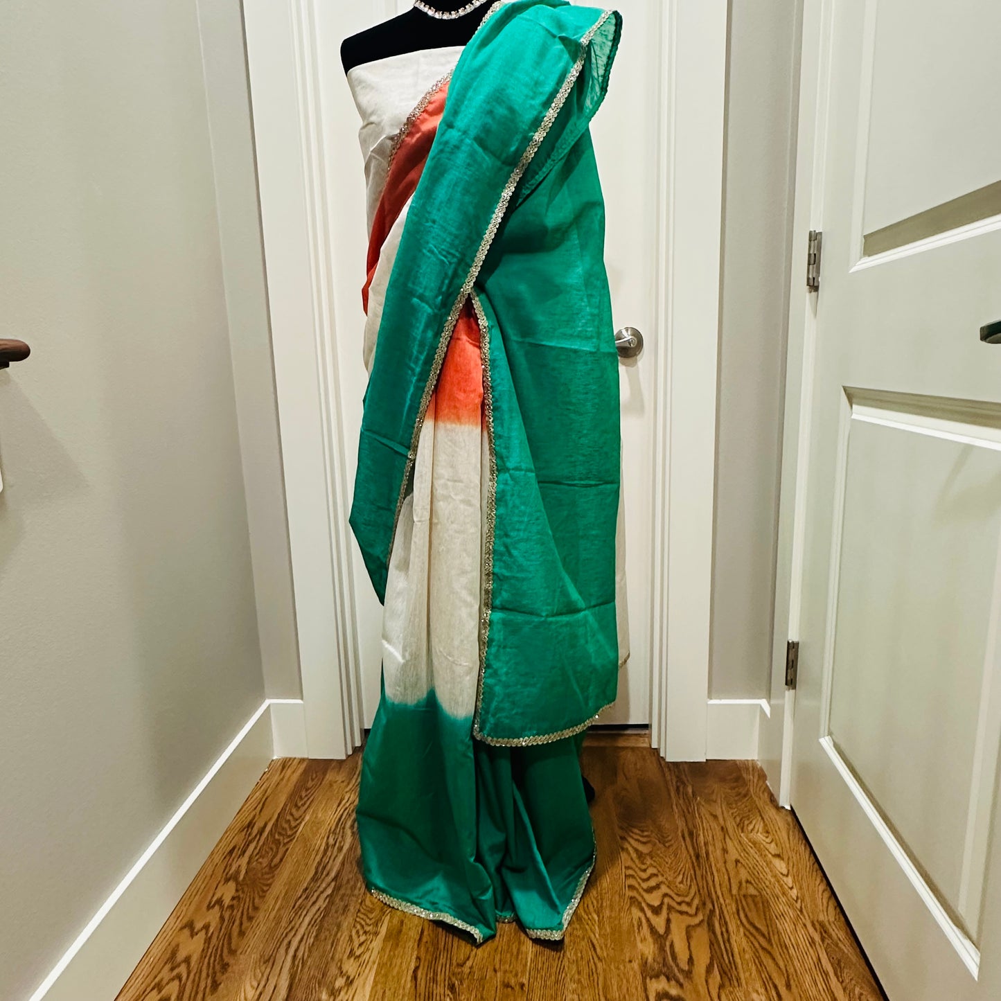 Banarasi Khaddi Linen Tricolor Saree