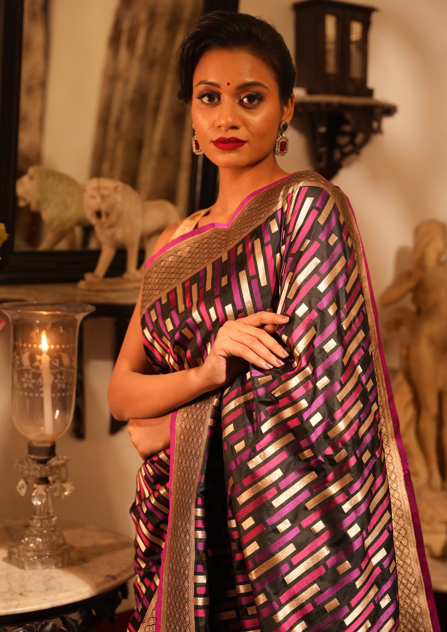 Designer Rang Kart Geometric Banarasi Katan Silk Saree with Zari Border