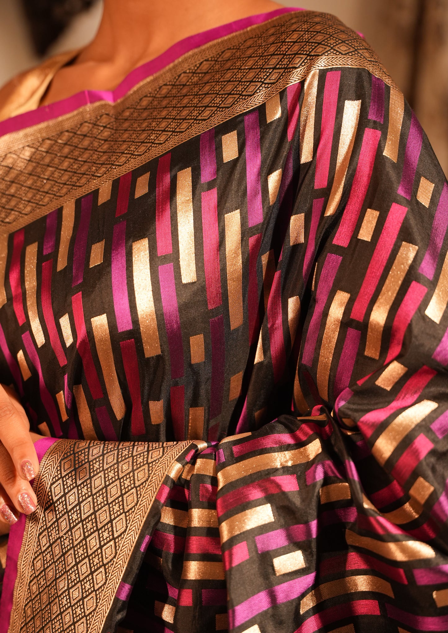 Designer Rang Kart Geometric Banarasi Katan Silk Saree with Zari Border