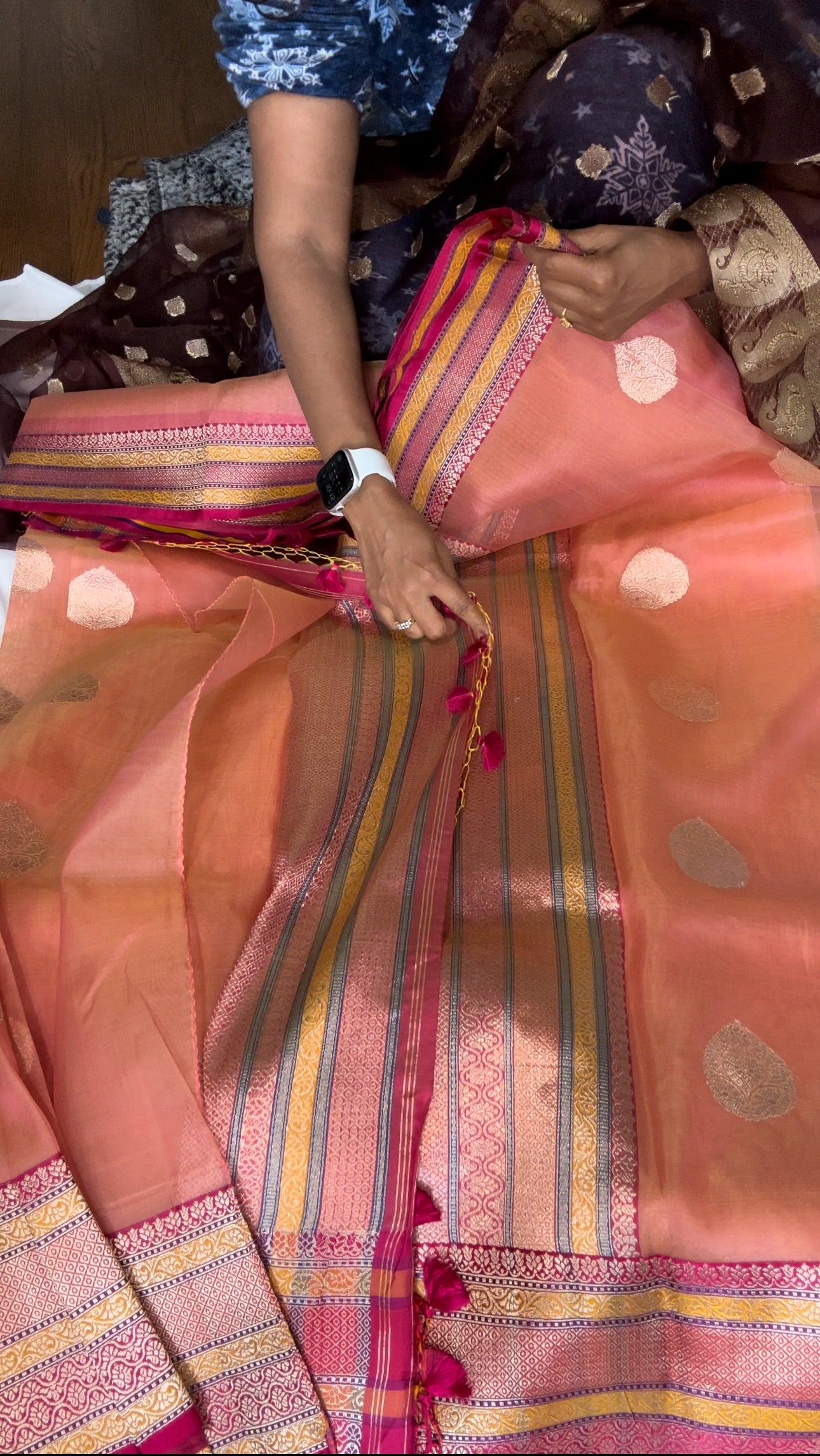 Pure Banarsi Kora by Katan handwoven kaduwa saree with Katan Silk Rangkart Border and Pallu- Gold Zari