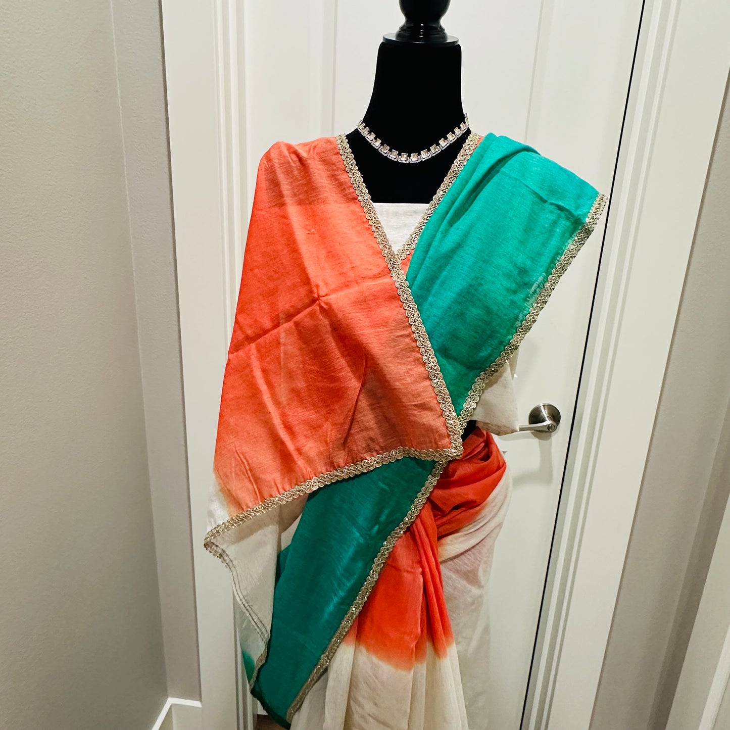 Banarasi Khaddi Linen Tricolor Saree