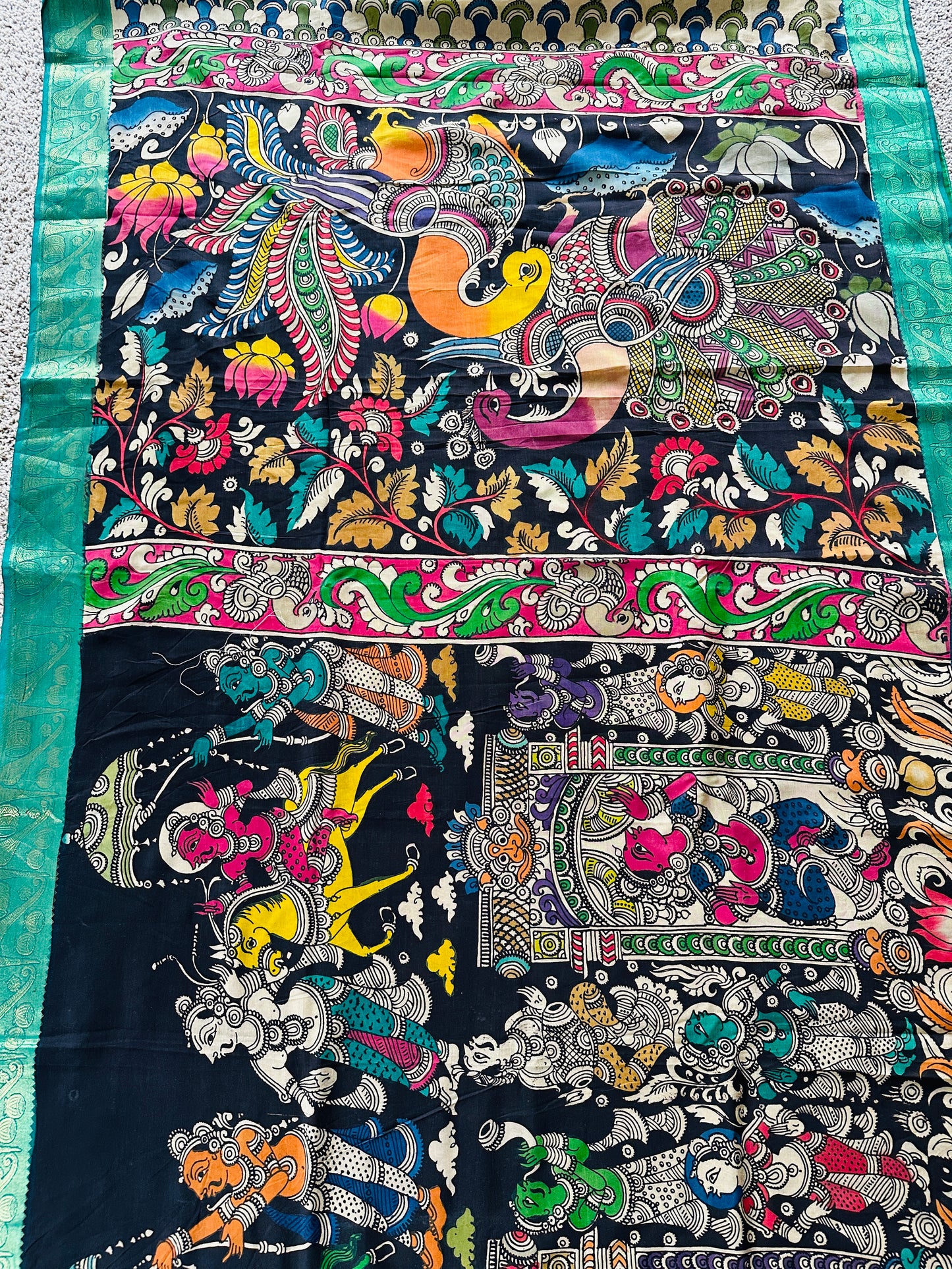 Pen Kalamkari with zari border in Silk - with silk Mark