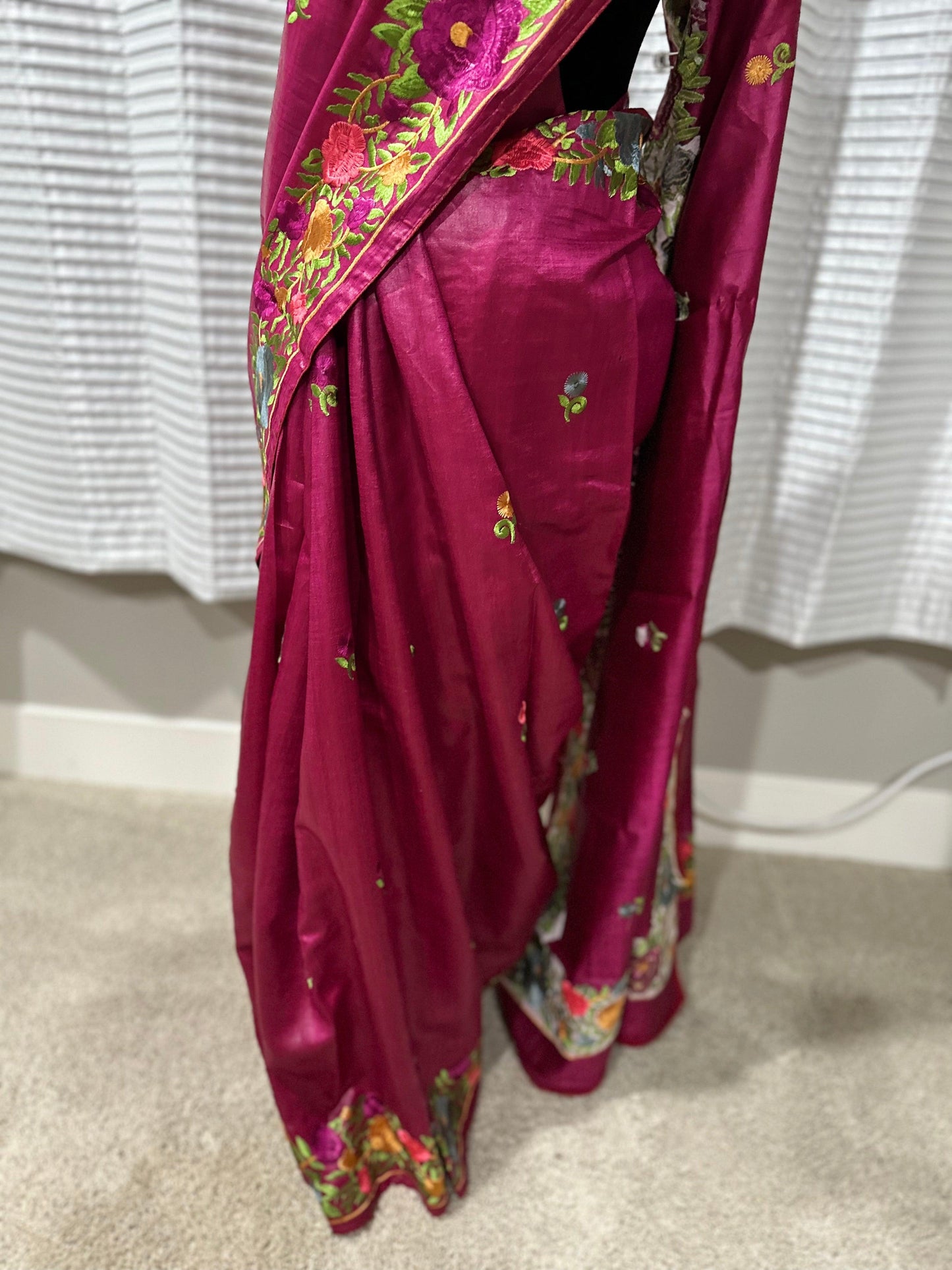 Parsi Gara Inspired Embroidered Tussar Silk Saree