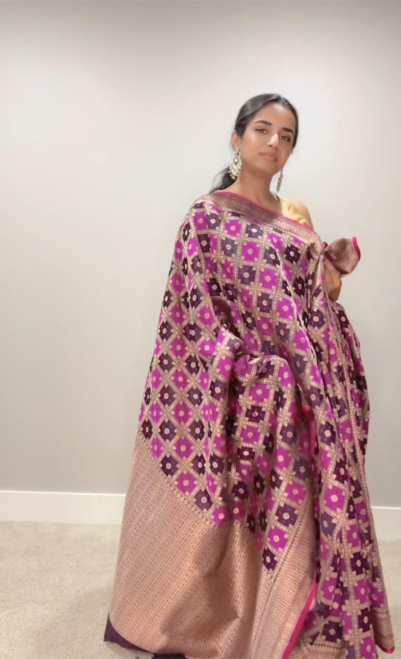 Banarasi Silk Saree Mashru - Dark Pink