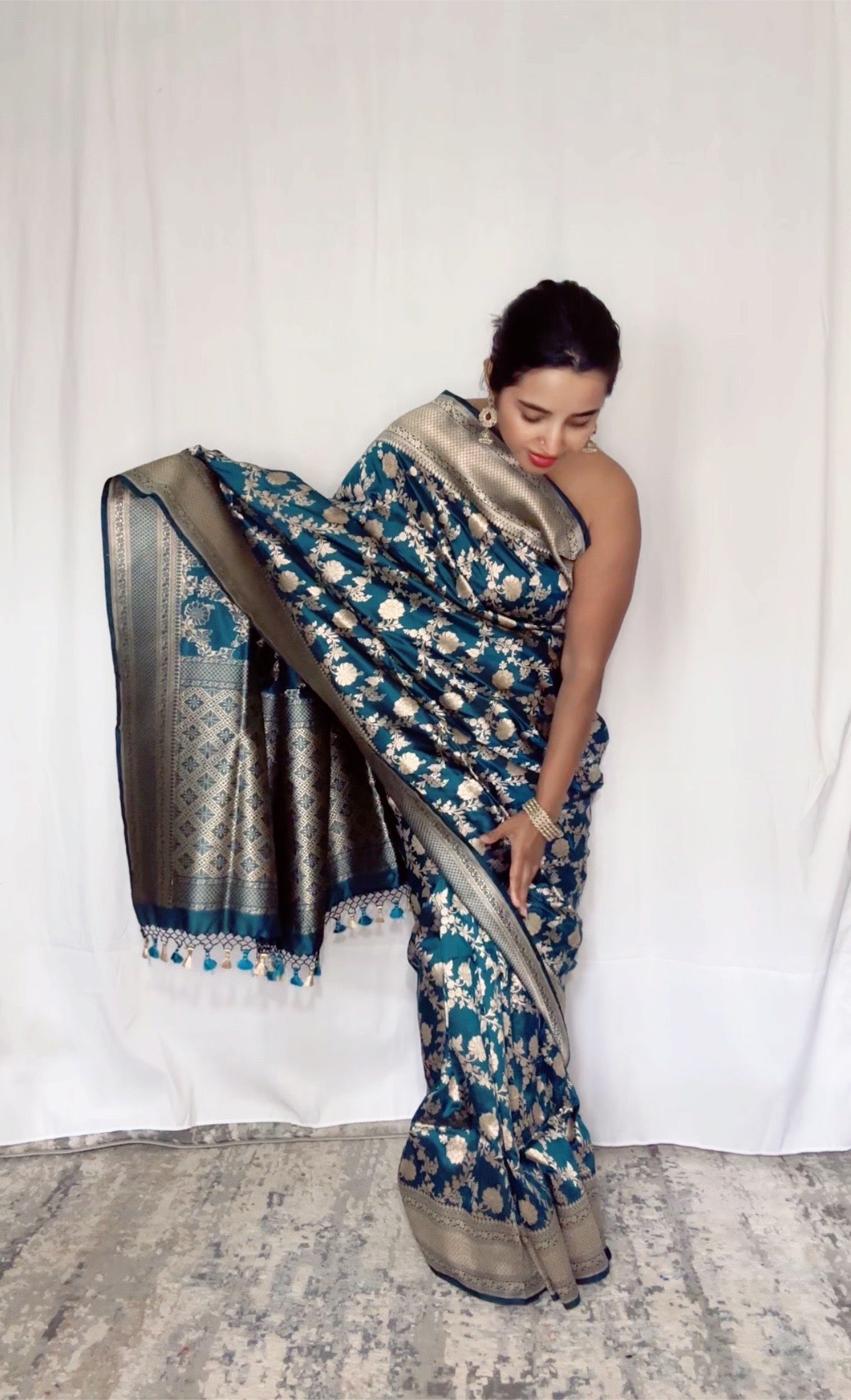 Exquisite  Handwoven Katan Silk Saree Teal Silk Mark certified