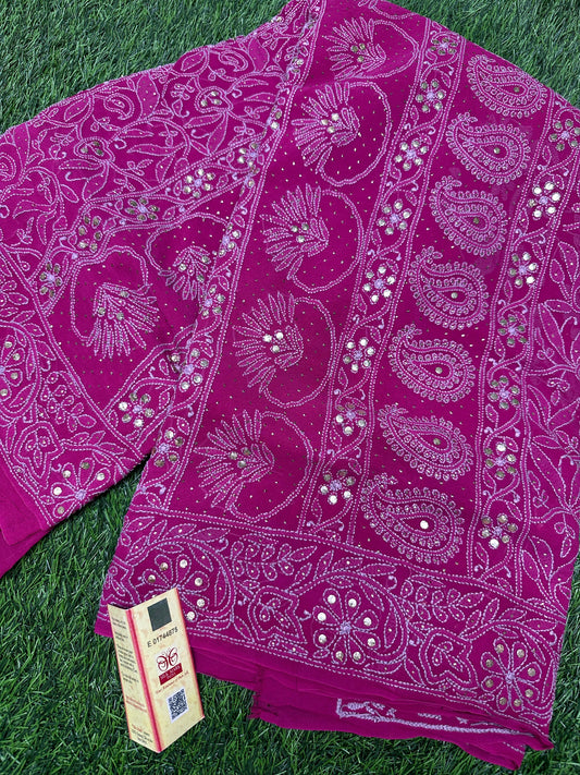 Authentic Pure Georgette Hand Lucknowi Chikankari saree with Mukesh