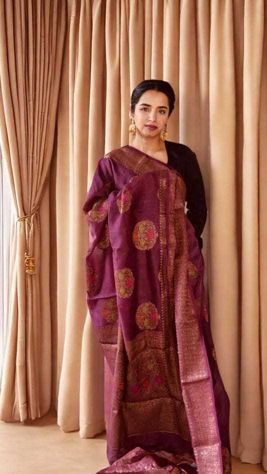Meenakari Moonga Georgette Banarsi Silk Saree with silk mark