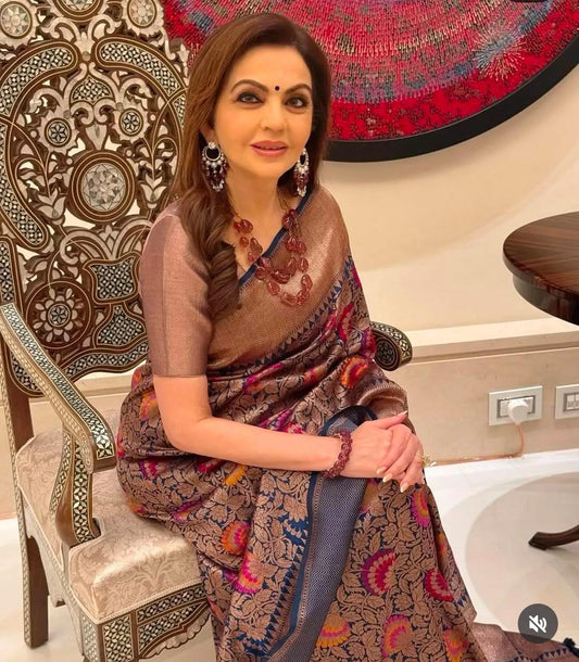 Nita Ambani Tilfi Pure Katan Handwoven Banarasi Saree with Silk Mark - Jaal - Meenakari