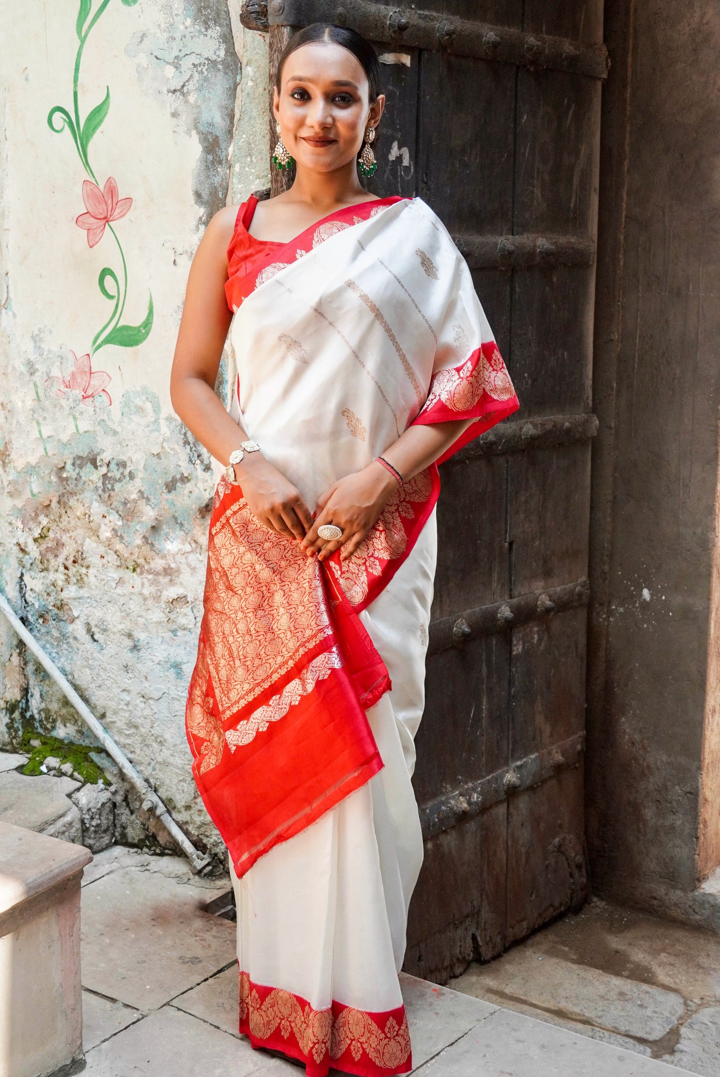 Durga Pooja soecial Banarasi  Pure Katan by Mashru Silk Handwoven  Saree - Sona Rupa - Kaduwa