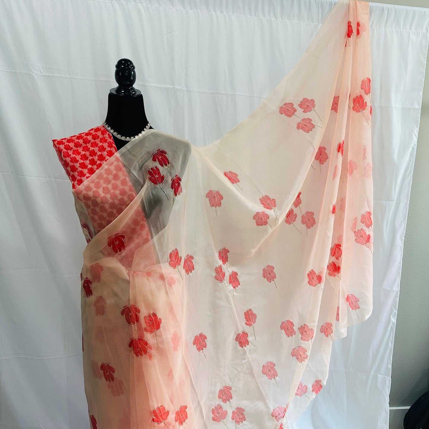 Banarasi Kora Organza Saree with hand cutdana embroidery