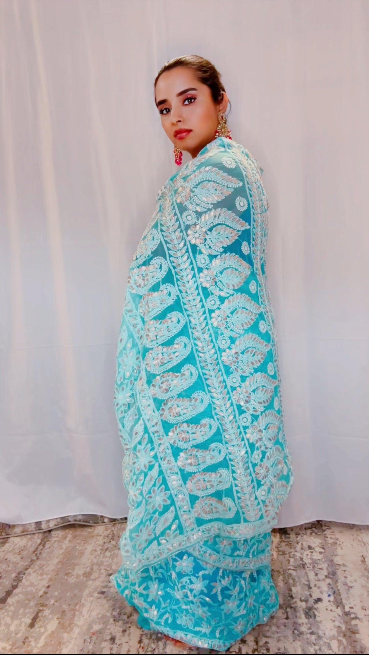 Authentic Hand Lucknowi Chikankari Full Jaal  with Gotta Patti  Georgette Saree Pastel Pink