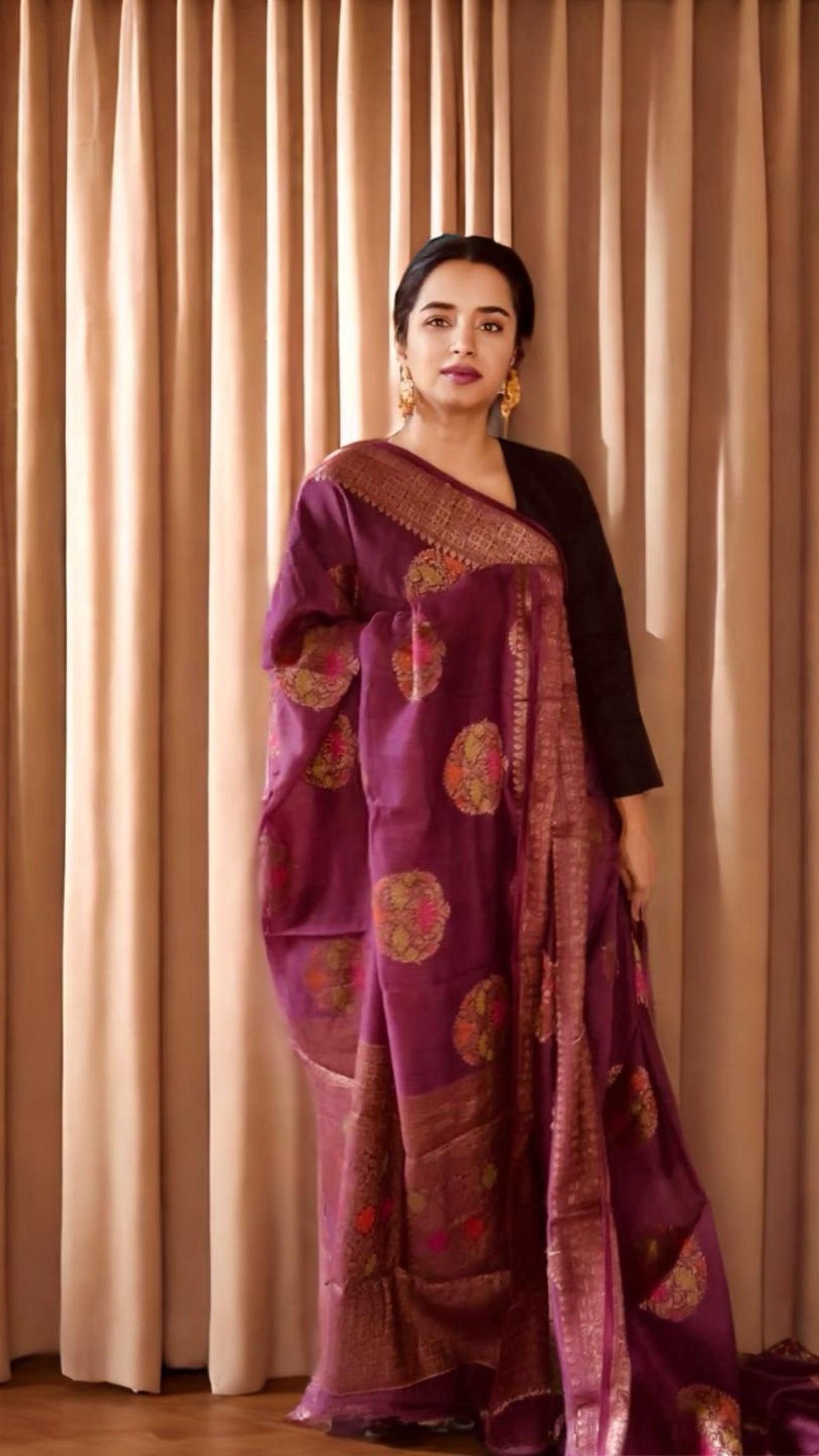 Meenakari Moonga Georgette Banarsi Silk Saree with silk mark