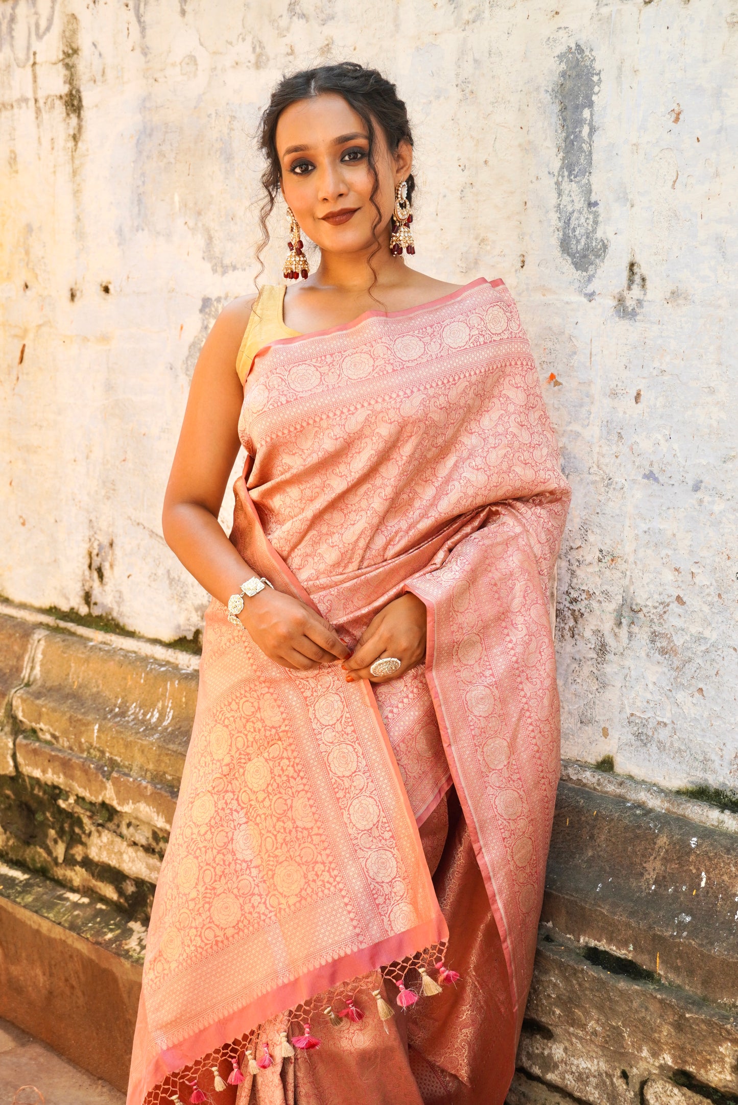 Tanchoi Banarasi Handwoven  Katan Silk Saree with Gold Zari Silk Mark Saree with blouse