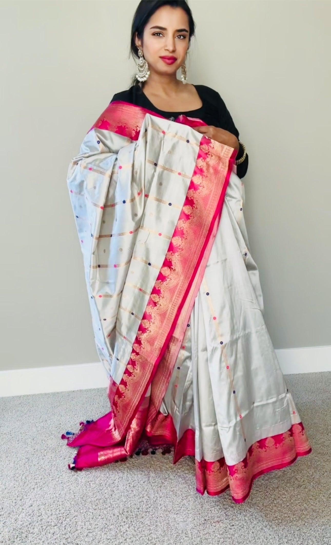 Exquisite Banarasi Handwoven Katan Silk Saree with Gold Zari Silk Mark Saree with blouse