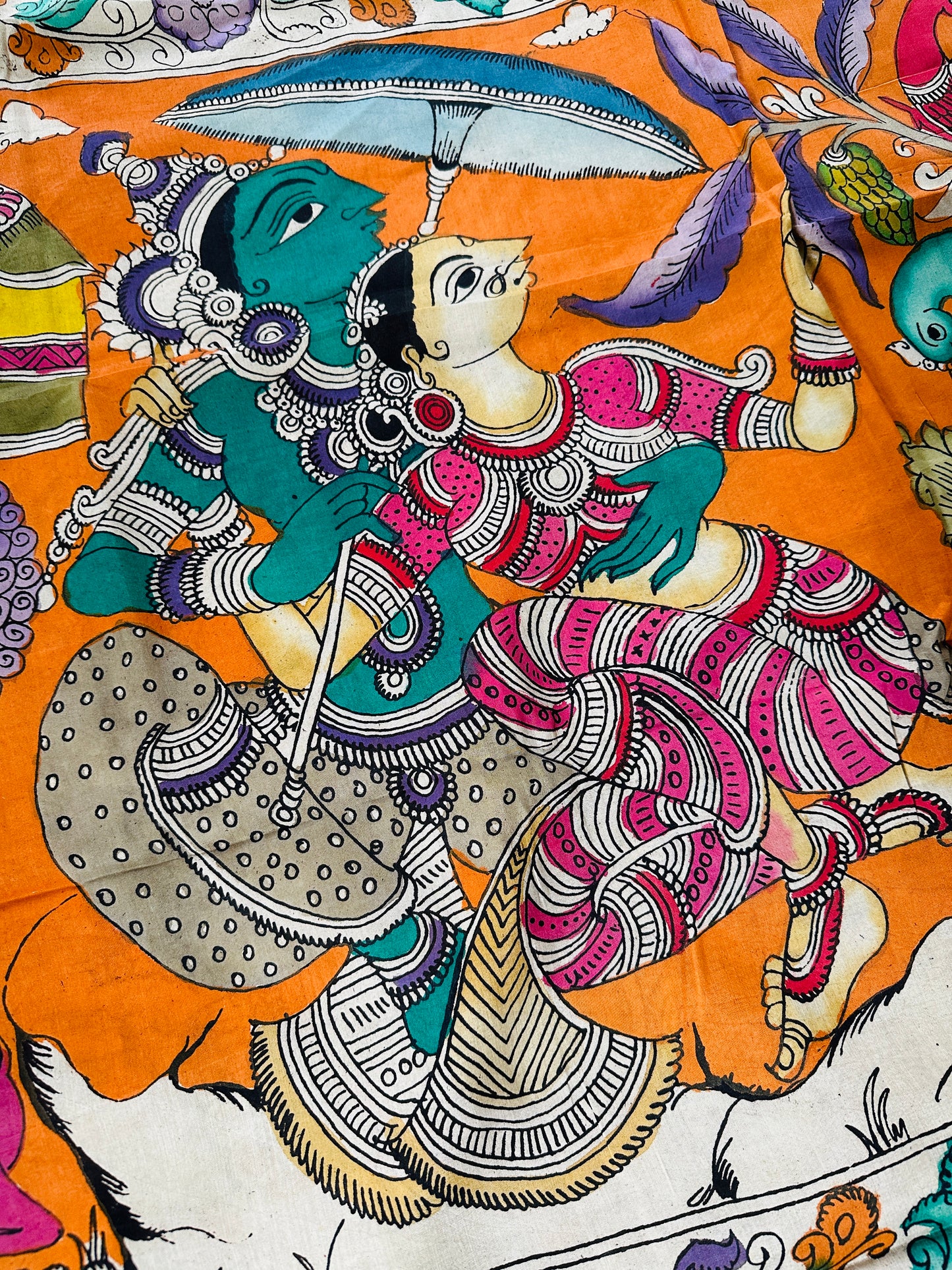 Pen Kalamkari with zari border in Silk - with silk Mark