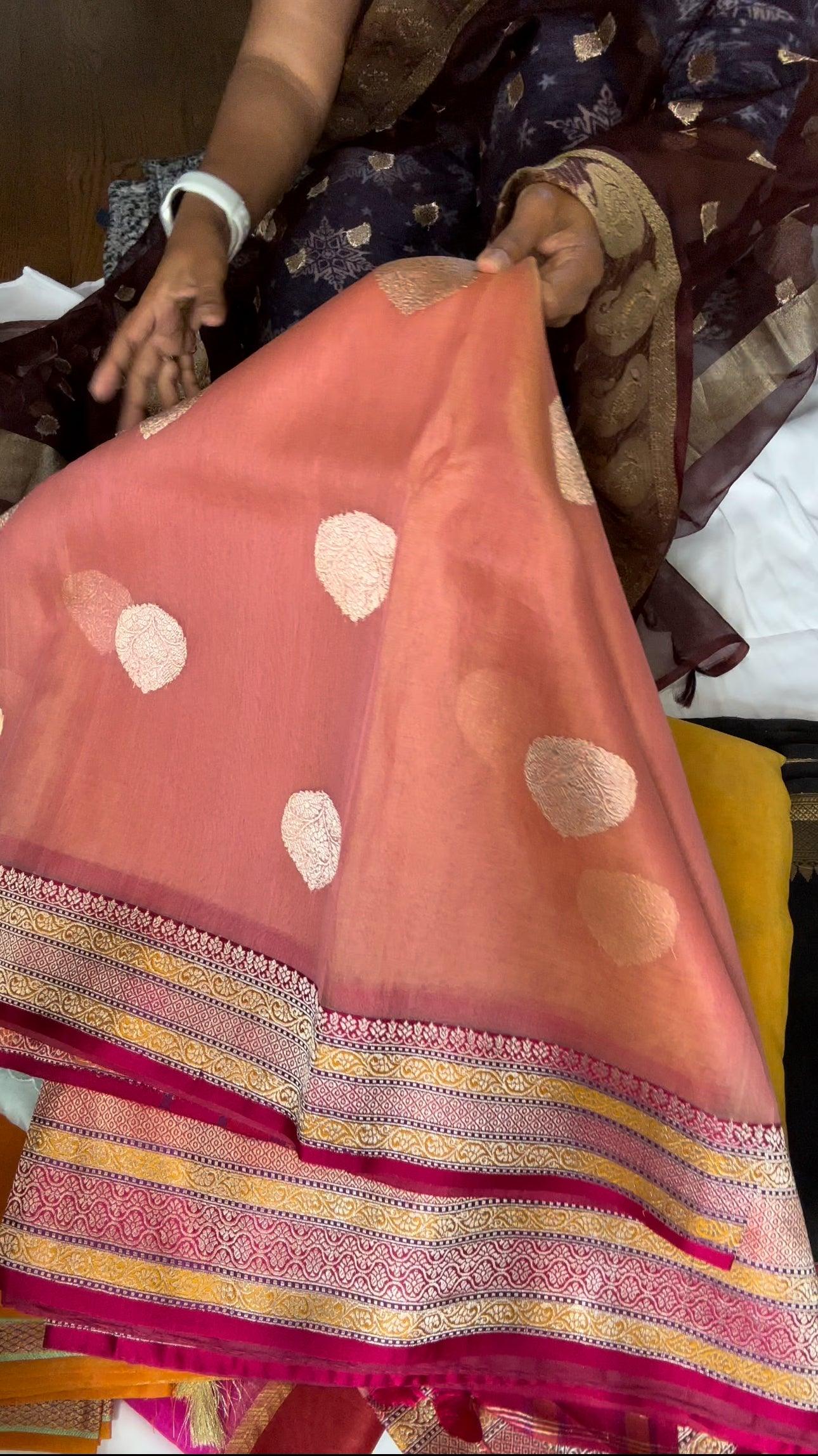 Pure Banarsi Kora by Katan handwoven kaduwa saree with Katan Silk Rangkart Border and Pallu- Gold Zari