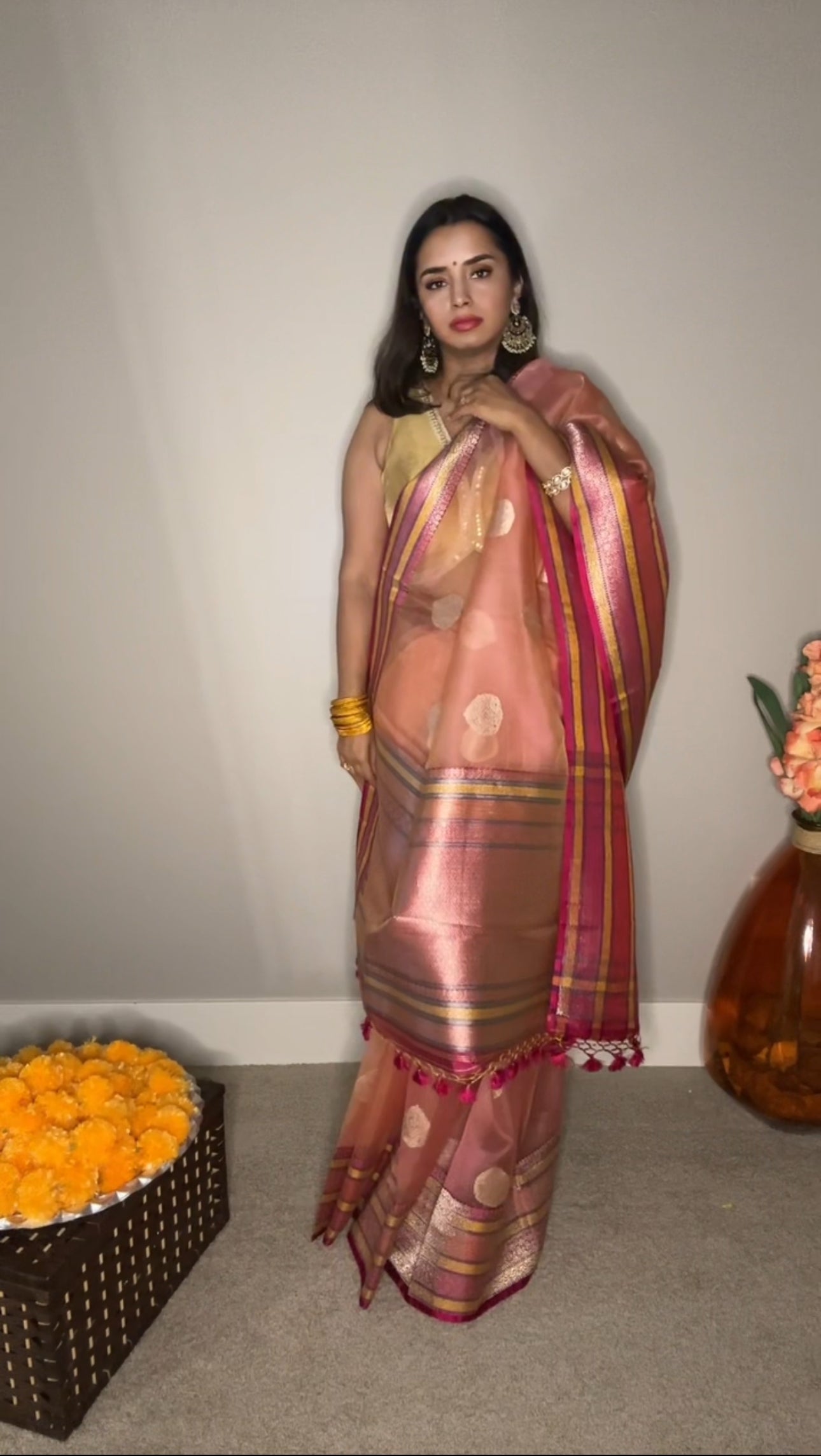Pure Banarsi Kora by Katan handwoven kaduwa saree with Katan Silk Rangkart Border and Pallu- Gold Zari