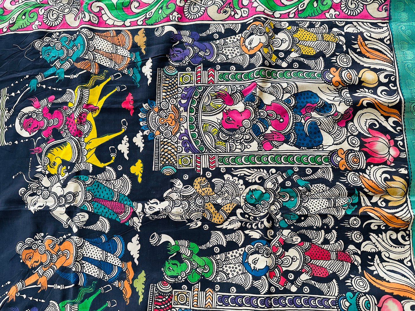 Pen Kalamkari with zari border in Silk - with silk Mark