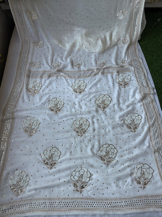 Authentic  Hand Lucknowi Chikankari saree with Mukesh and Pearl work