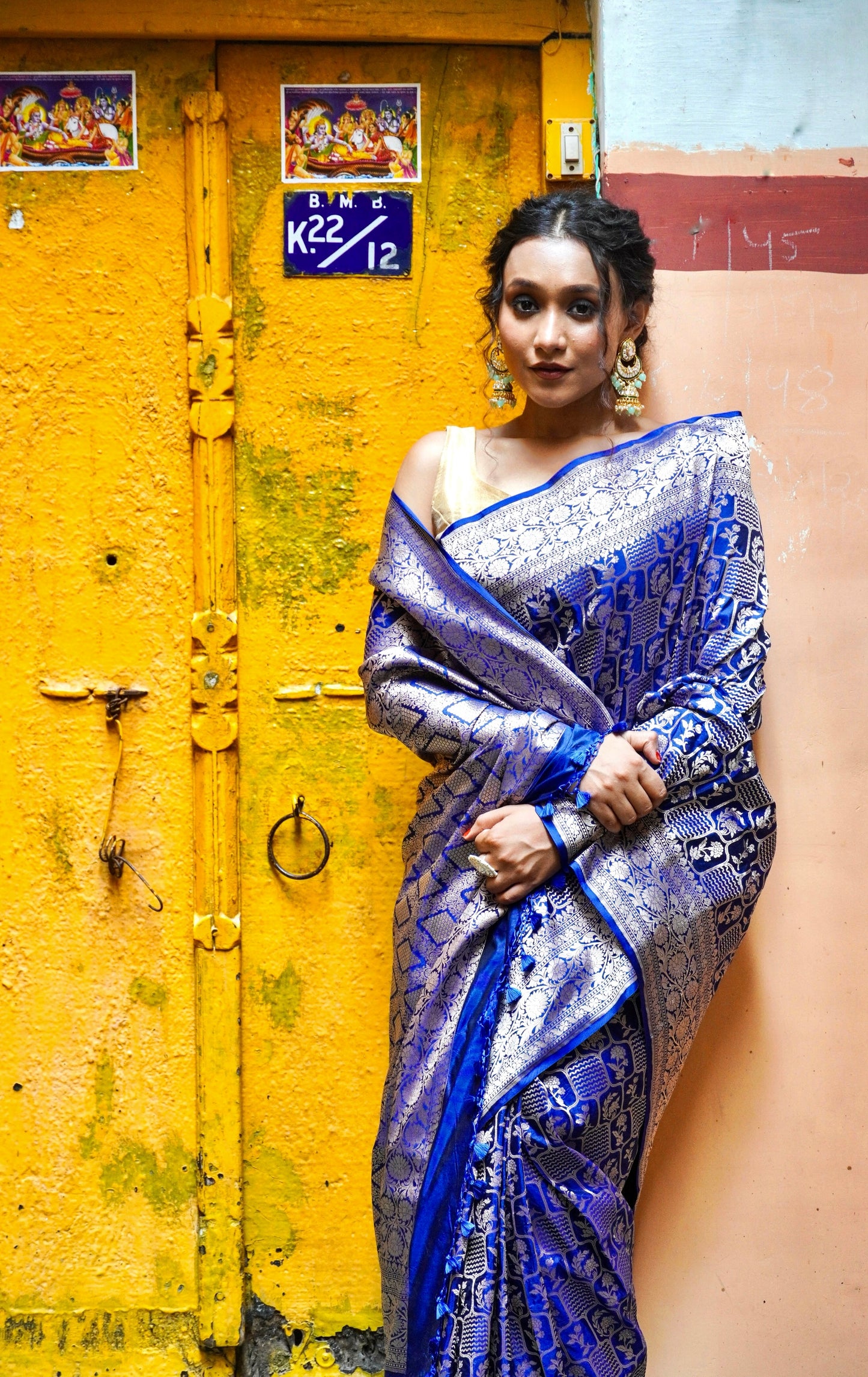 Exquisite  Handwoven Katan Silk Saree Blue  - Silk Mark certified