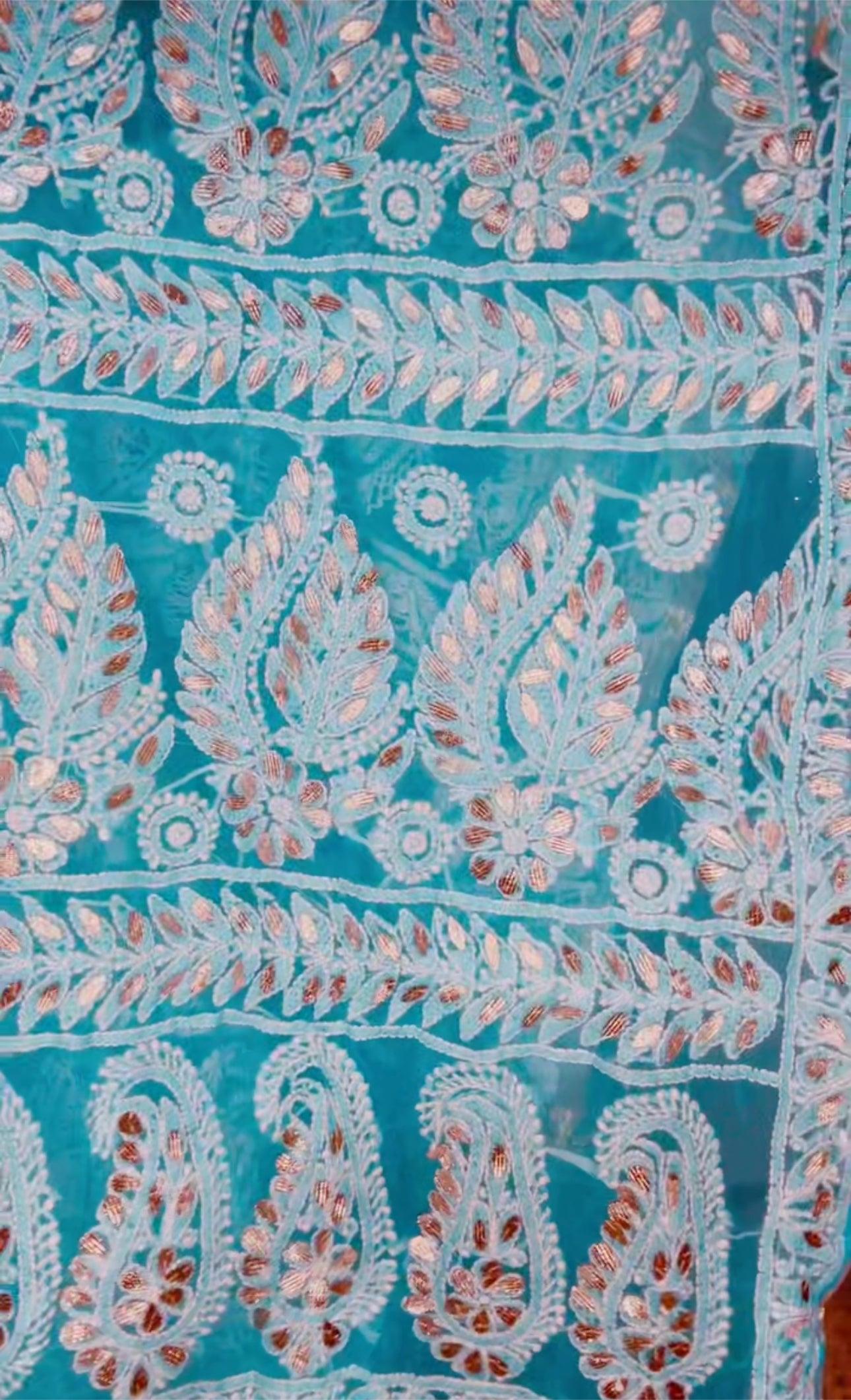 Authentic Hand Lucknowi Chikankari Full Jaal  with Gotta Patti  Georgette Saree Pastel Pink