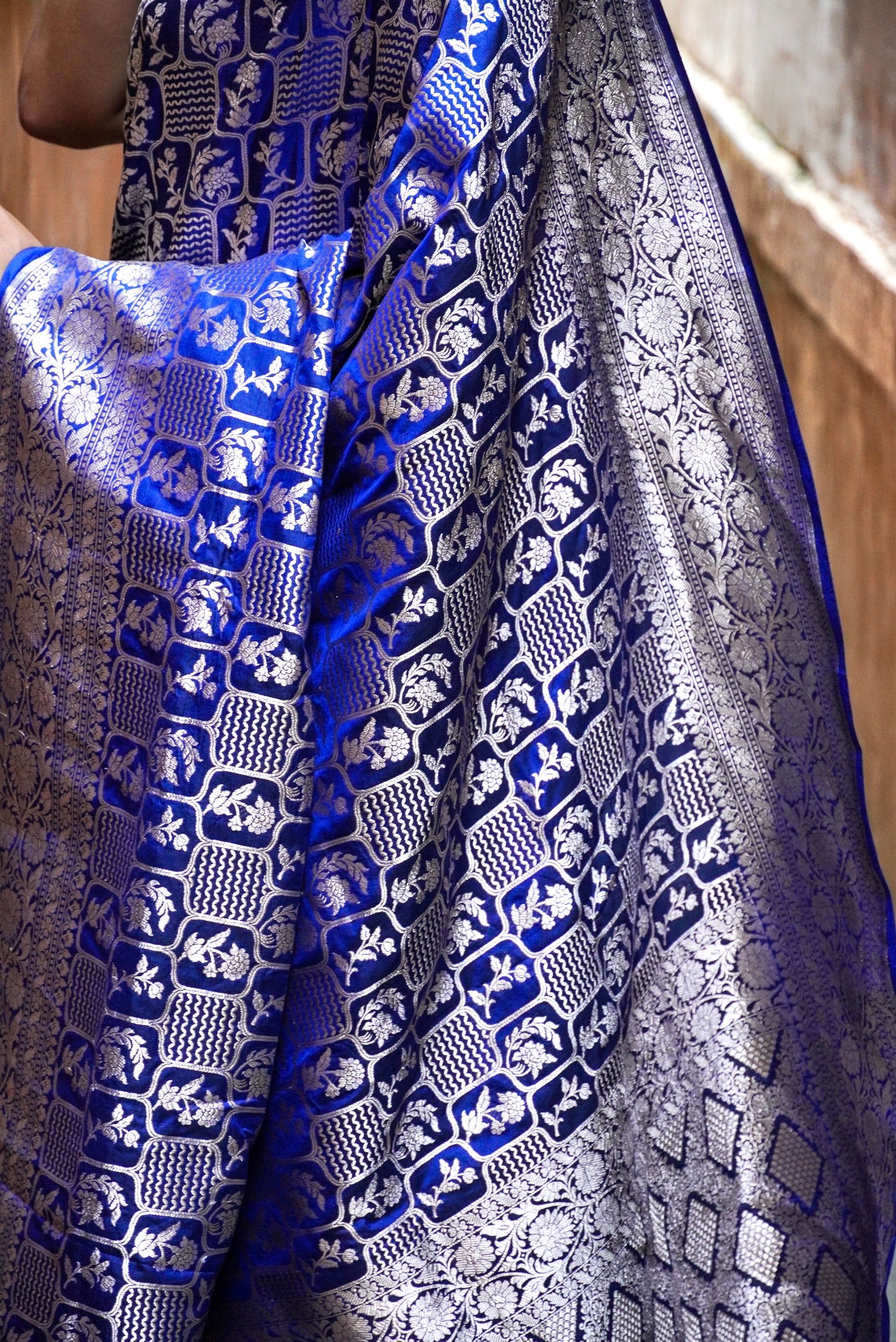 Exquisite  Handwoven Katan Silk Saree Blue  - Silk Mark certified