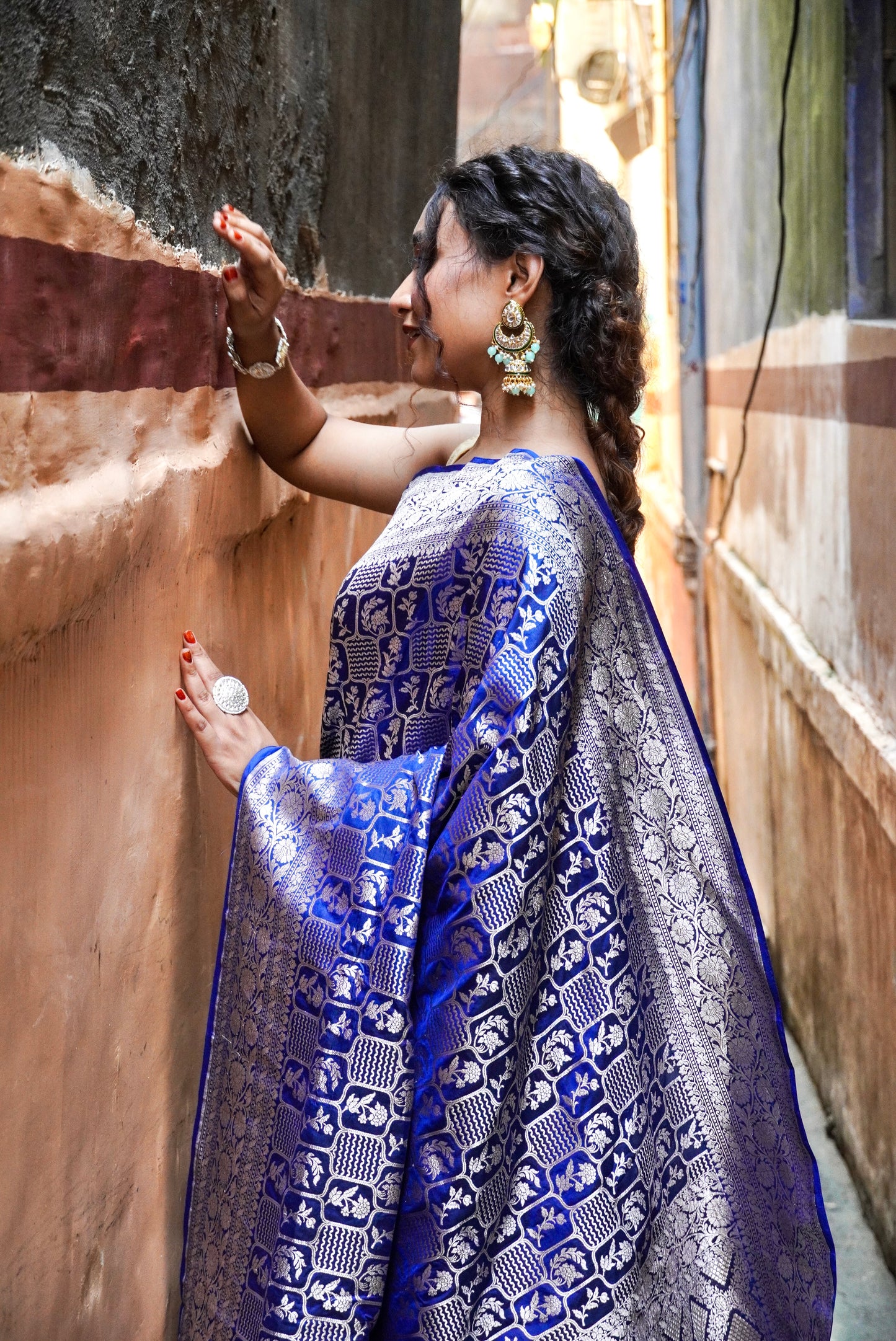 Exquisite  Handwoven Katan Silk Saree Blue  - Silk Mark certified