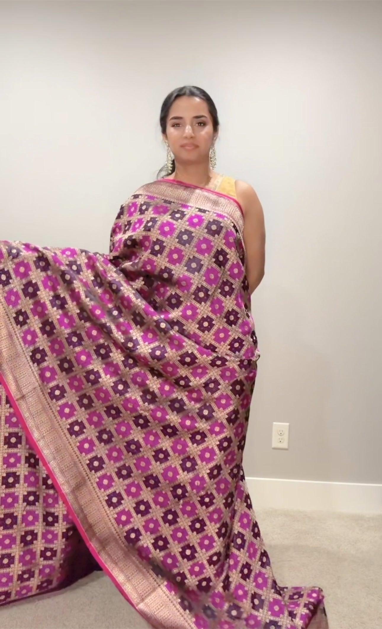 Banarasi Silk Saree Pure Mashru - Iktara weaving- Purple Garchola