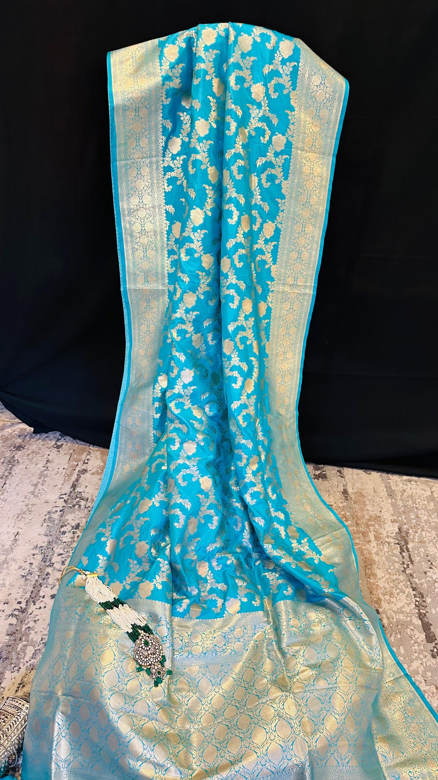 Banarasi Pure Mulberry Katan Silk Saree with Gold Zari Blue