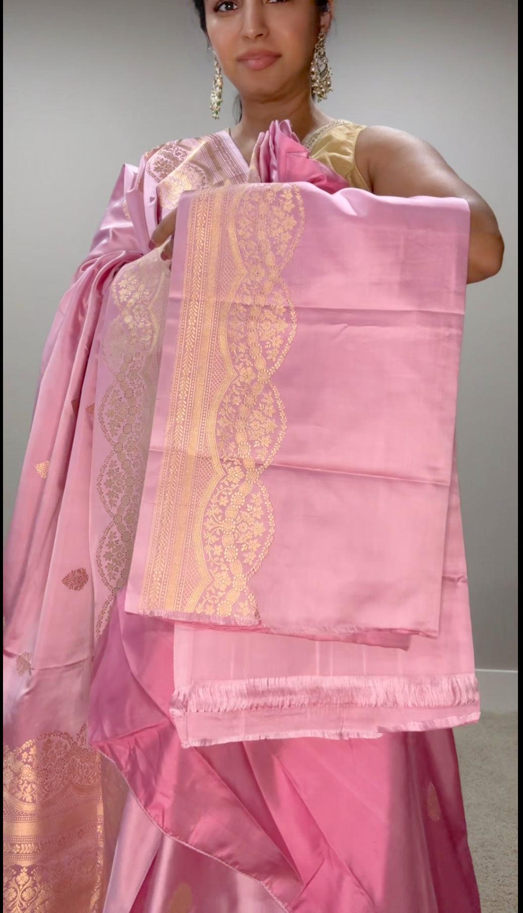 Banarasi Silk Saree Pure Mashru - Baby Pink