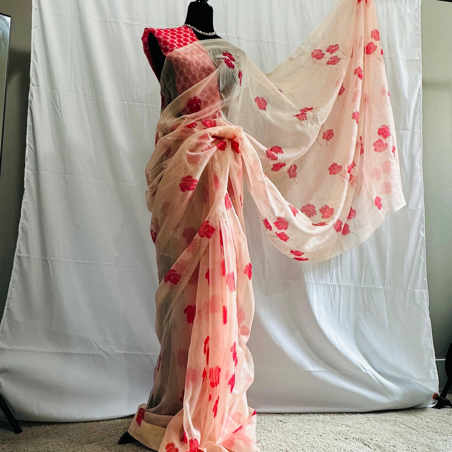 Banarasi Kora Organza Saree with hand cutdana embroidery