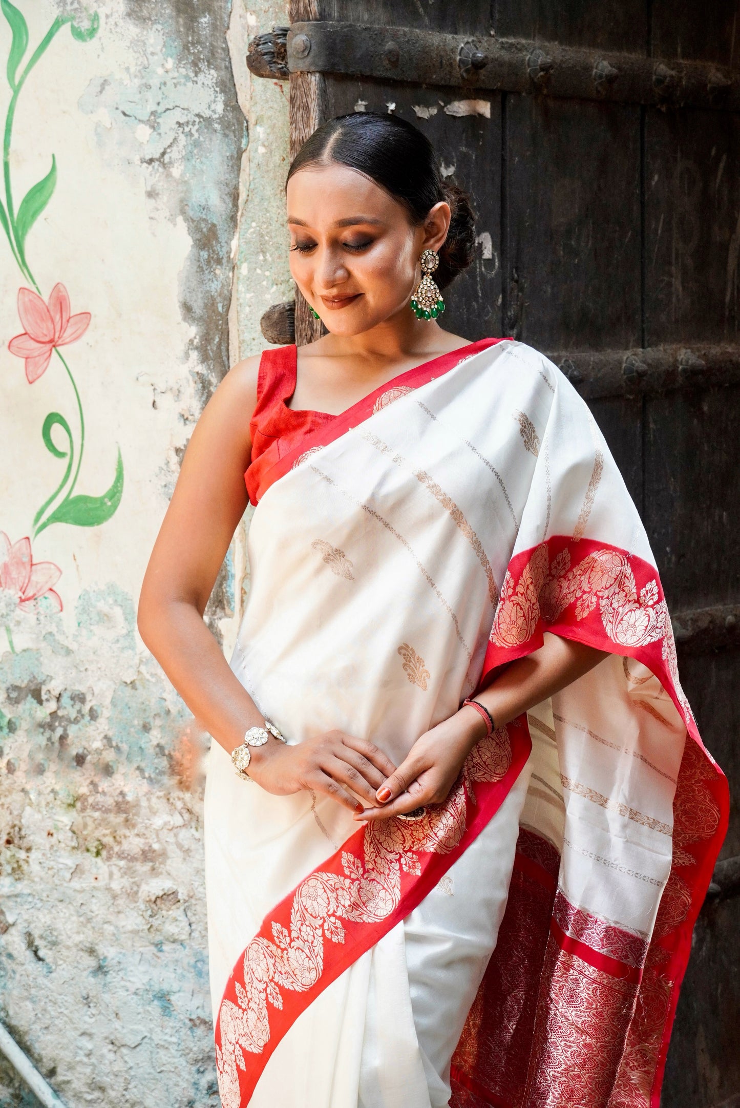 Durga Pooja soecial Banarasi  Pure Katan by Mashru Silk Handwoven  Saree - Sona Rupa - Kaduwa